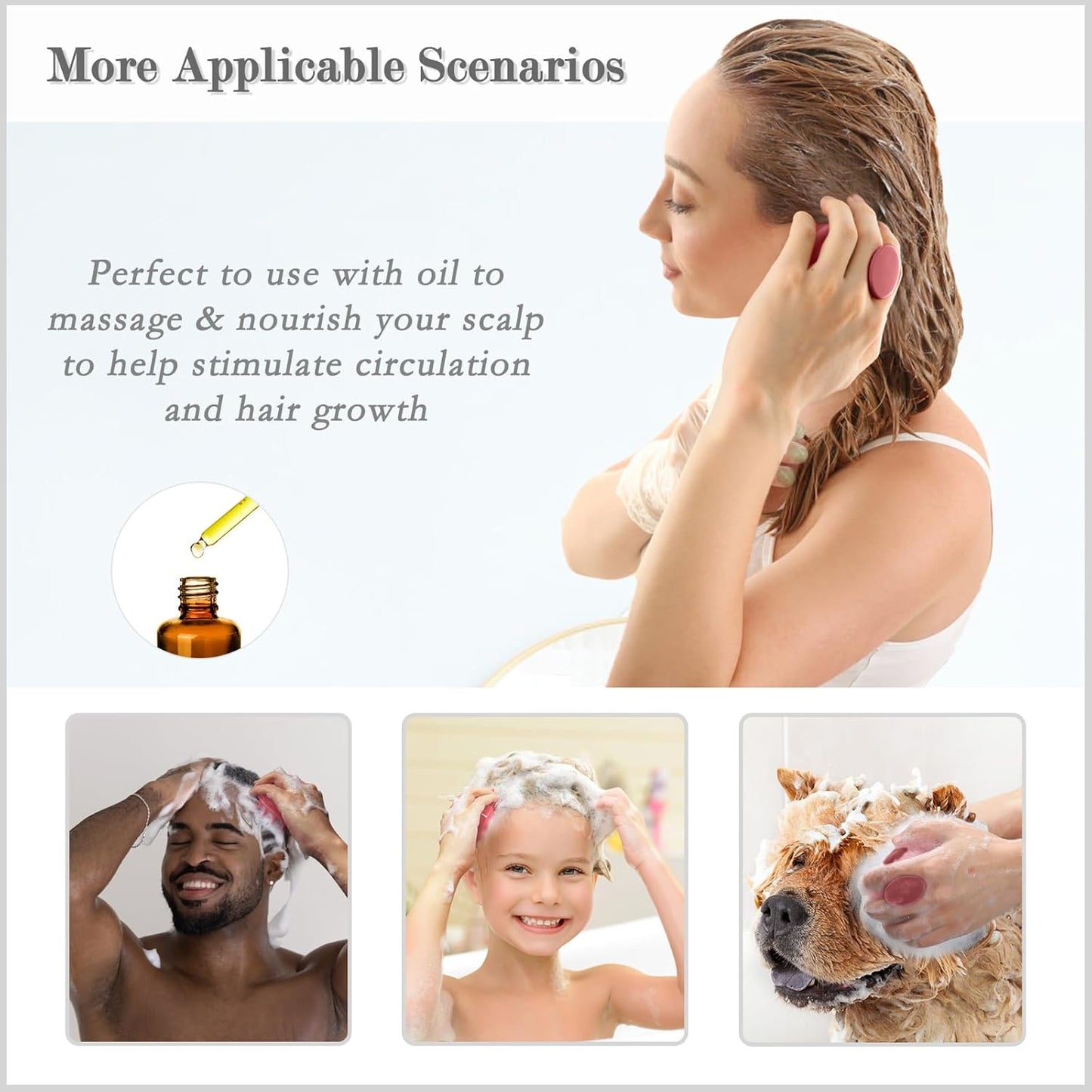 FREATECH Massager Shampoo Brush with Soft Silicone Bristles for Scalp Care, Shower Hair Scalp Scrubber Exfoliator for Dandruff Removal and Hair Growth, Wet & Dry for Men, Women and Kids, Red