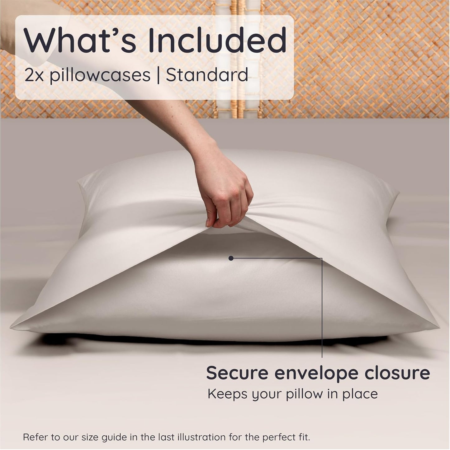 Bambaw 100% Viscose Derived from Bamboo Pillowcase Standard Size – Set of 2 Cooling Pillow Cases with Envelope Closure, Breathable & Soft Pillow Cases Standard Size (Sand)