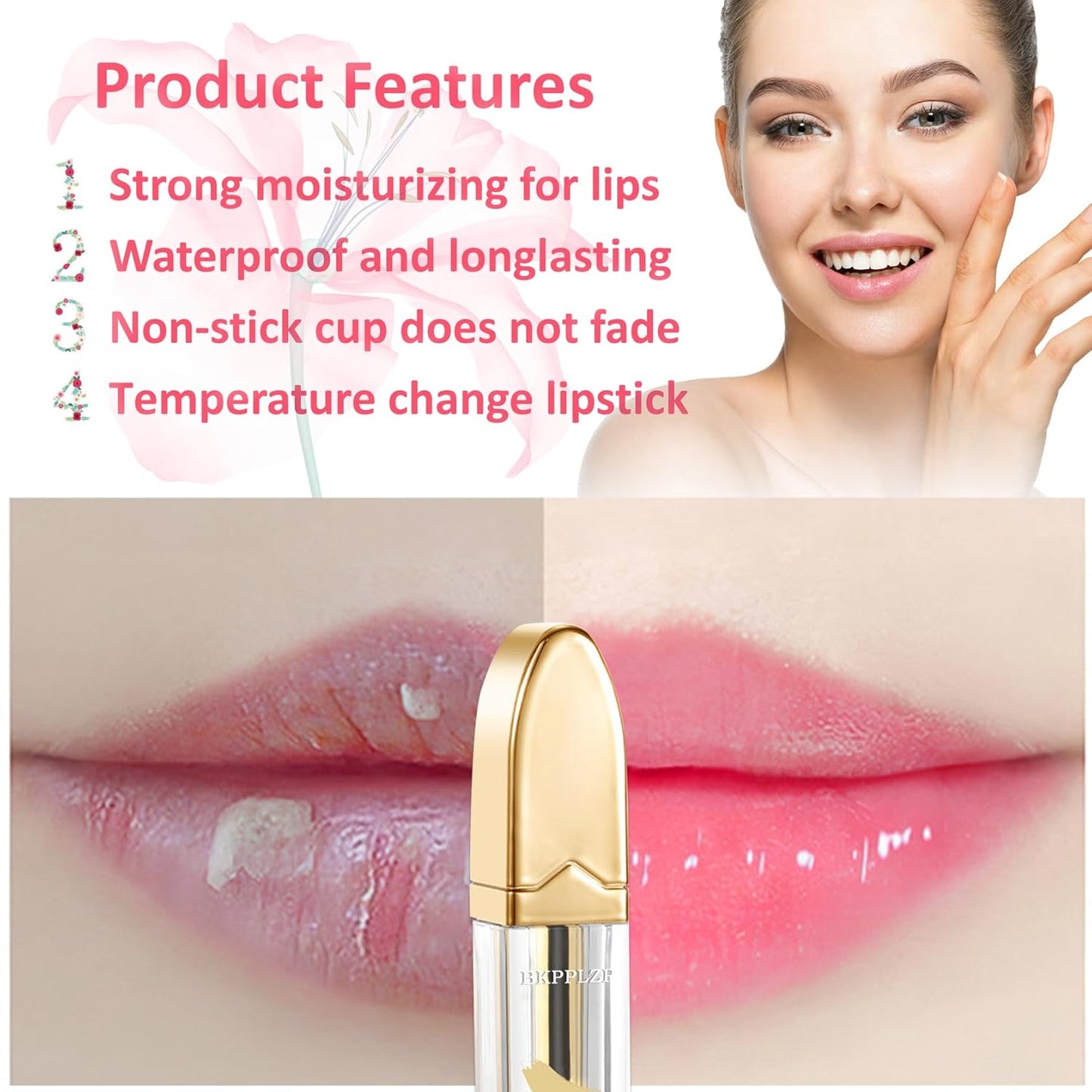 2 Pack Crystal Flower Jelly Lipstick,Magic Color Changing Lipstick,PH Clear Temperature Color Changing Lip Gloss,Lip Balm,Long Lasting Nourishing Moisturizing Lip Stick Set M