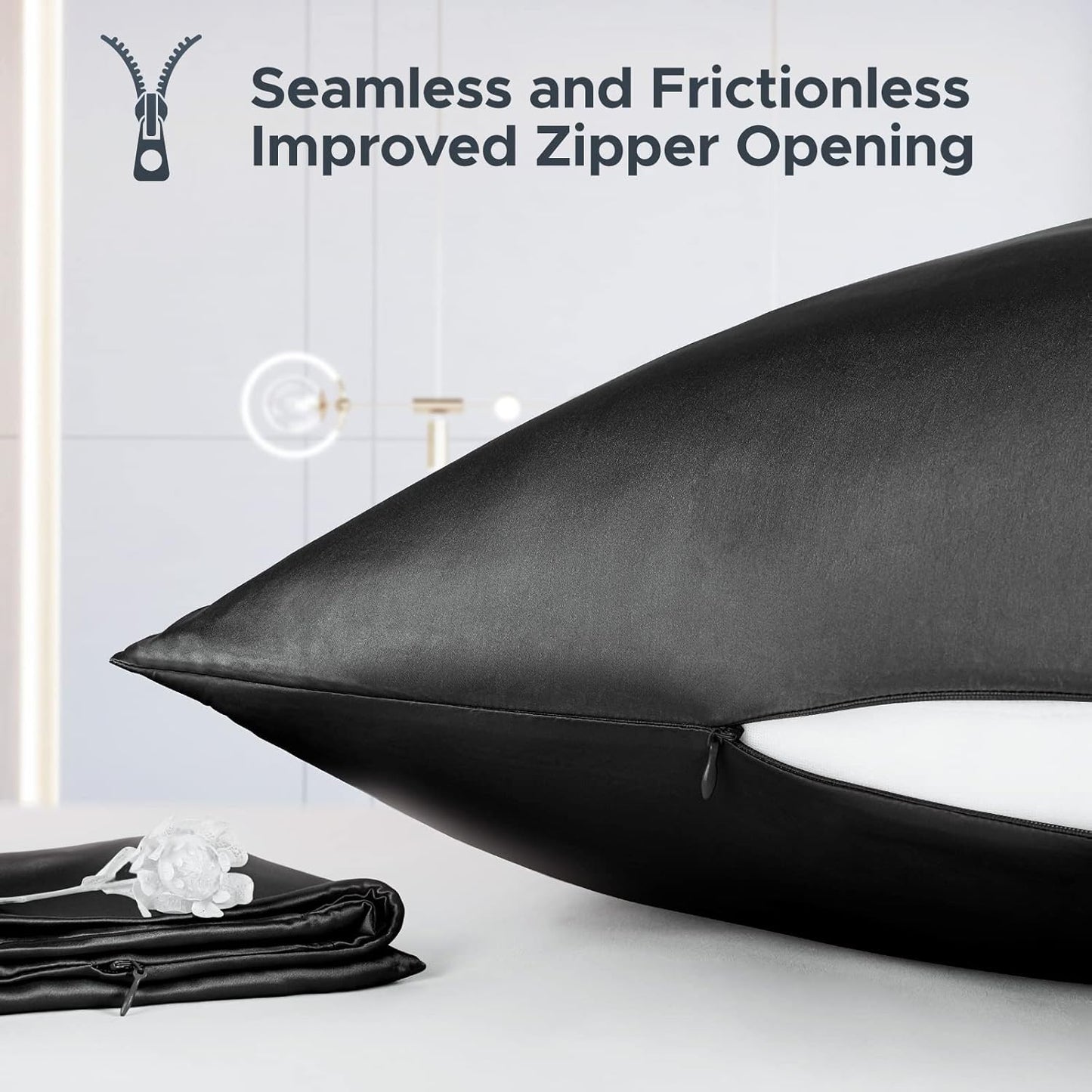 100% Pure Mulberry Silk Pillowcase for Hair and Skin - Allergen Resistant Dual Sides,600 Thread Count Silk Bed Pillow Cases with Hidden Zipper,1pc,Queen Size,Black