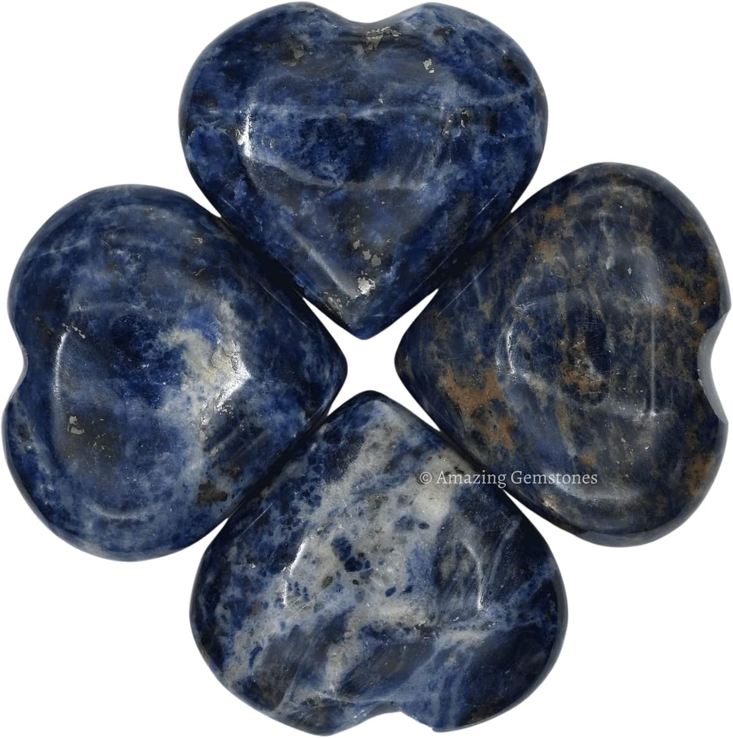 Amazing Gemstone Sodalite Crystal Heart Palm Stone - Pocket Massage Worry Stone for Natural Body Chakra Balancing, Reiki Healing and Crystal Grid