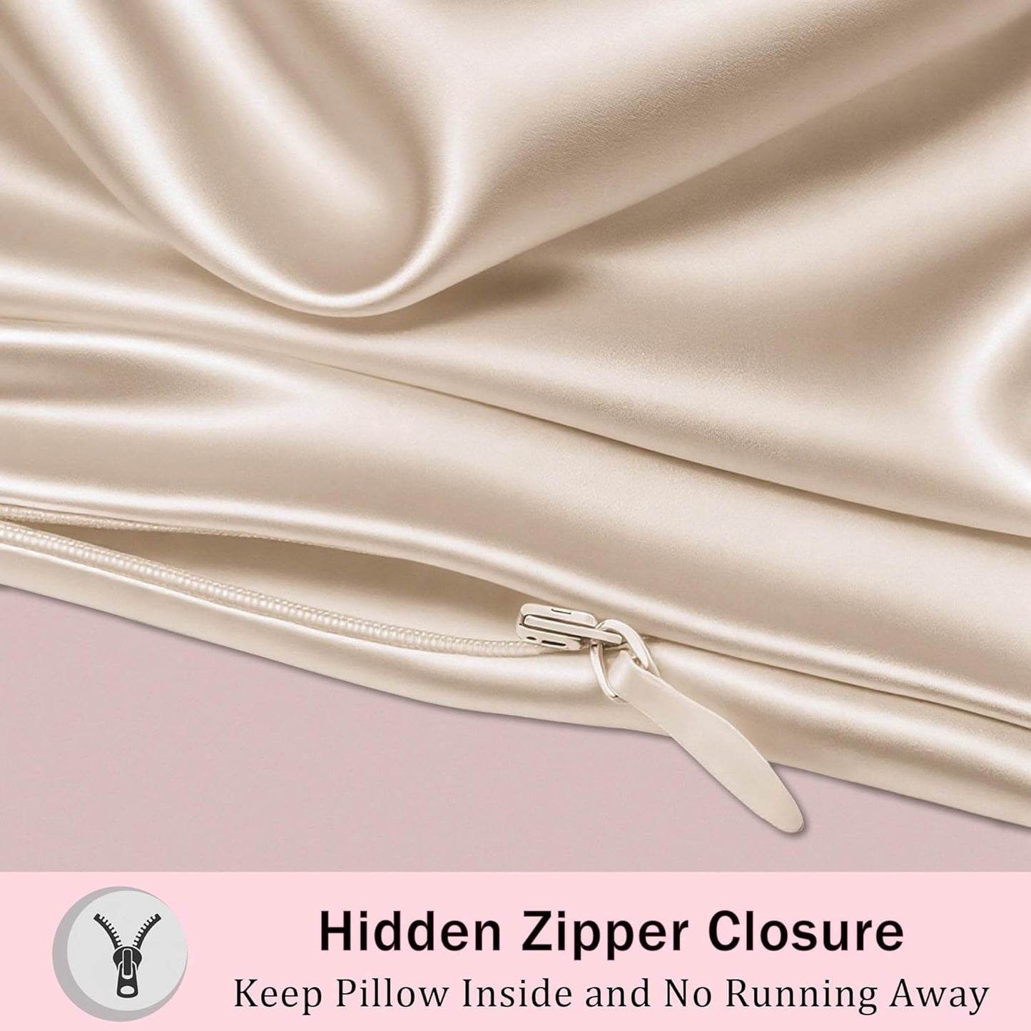 Mulberry Silk Pillow Cases with Zipper, Ultra Smooth Soft Breathable Cooling Pillow Cases for Hot Sleepers, Silk Satin Pillowcase for Hair and Skin, Gifts for Women (Champagne, King Size, 1 Pack)