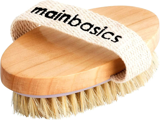 MainBasics Dry Brushing Body Brush for Lymphatic Drainage, Dry Skin, Cellulite, Blood Circulation with Exfoliating Natural Bristles for Flawless Skin
