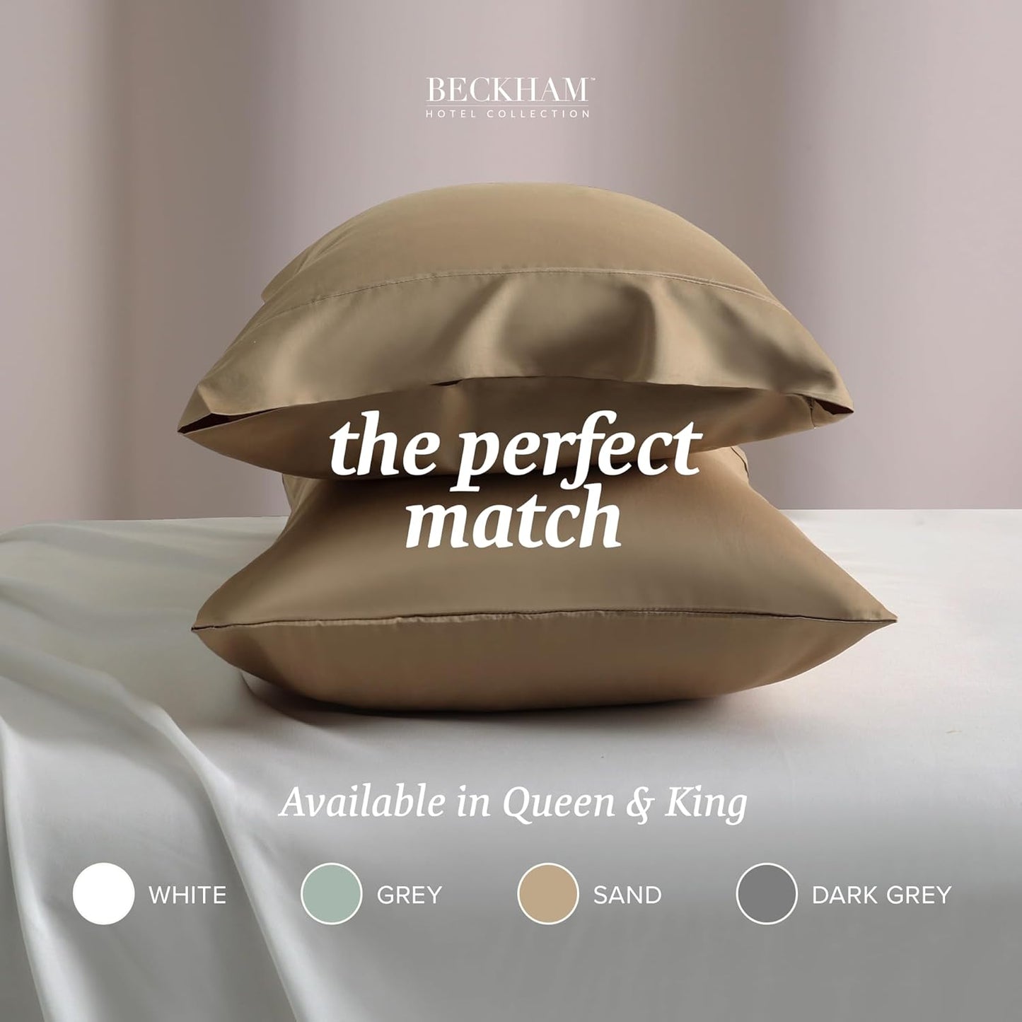 Beckham Hotel Collection Bed Pillowcases Standard/Queen Size Set of 2, 500TC 100% Cotton, Luxury Sateen Bedding, Open End, Breathable, Moisture-Wicking, Sand