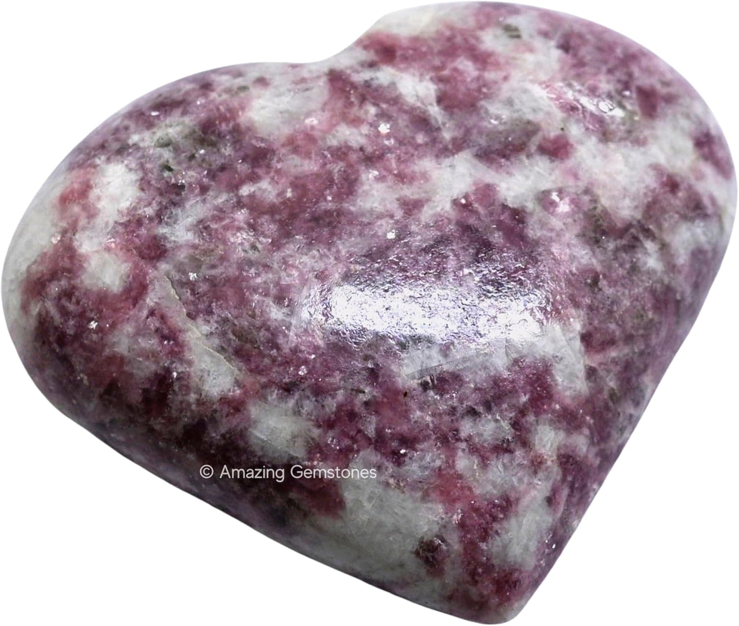 Lepidolite Crystal Heart Palm Stone - Pocket Massage Worry Stone for Natural Body Chakra Balancing, Reiki Healing and Crystal Grid