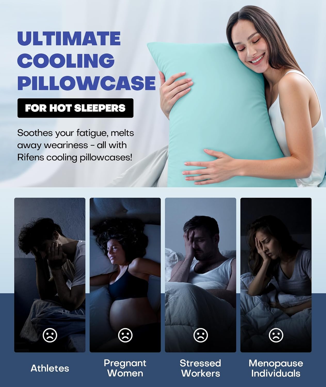 Ice Cooling Pillowcase for Hot Sleepers, Instantly Cool, Stays Cold All Night, Softer Than Silk Pillow Cases, Pillow Covers with Invisible Zipper, Gift for Men & Women - King Size, Mint Blue (1 Pack)