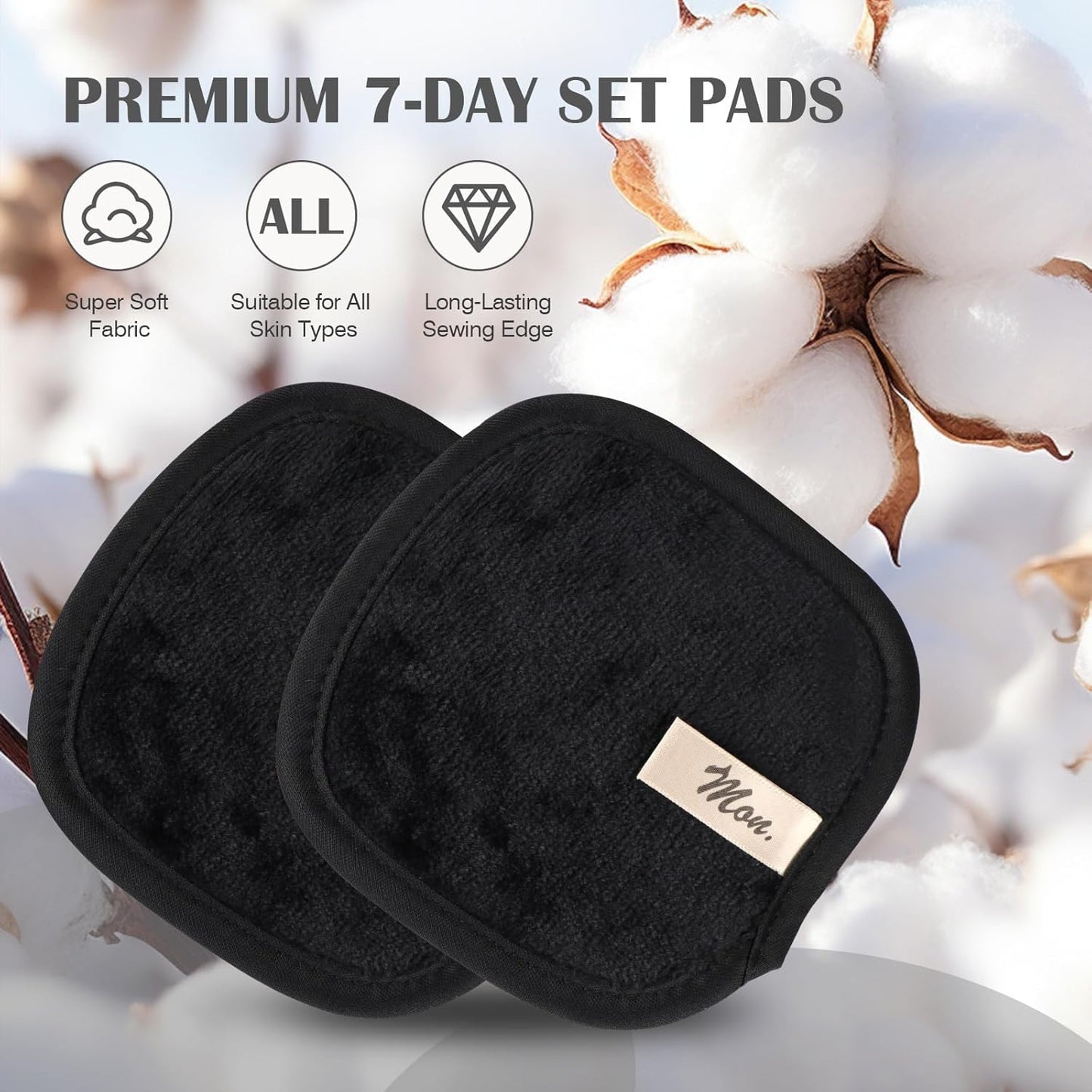 Orighty Makeup Remover Cloths 7-Day Set, Premium & Reusable Makeup Remover Pads, Erase Make-up With Just Water, Make-up Set For Eyes, Lips, Foundation and more, Ideal Choice For Women (Black)