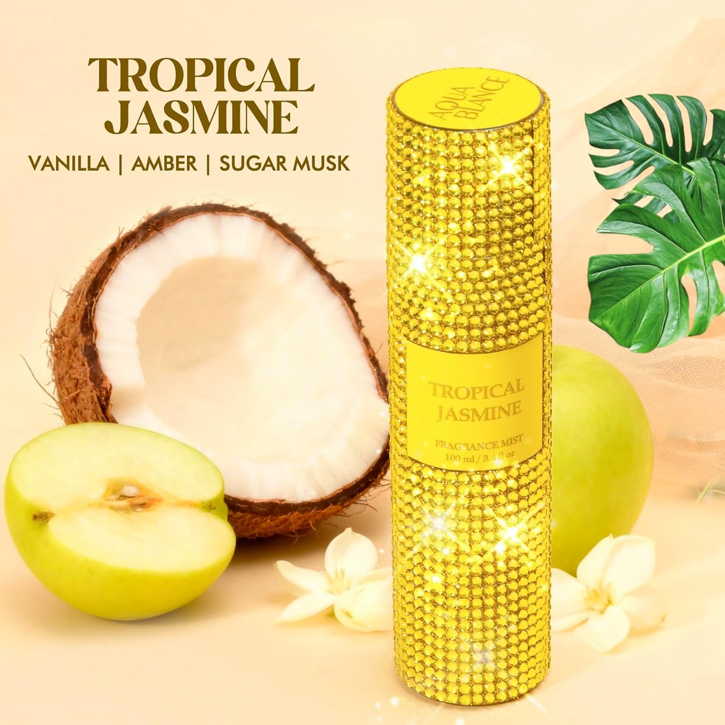 Body Spray for Women, Tropical Jasmine, Diamond embellished Fragrance Mist, 3.4 fl oz