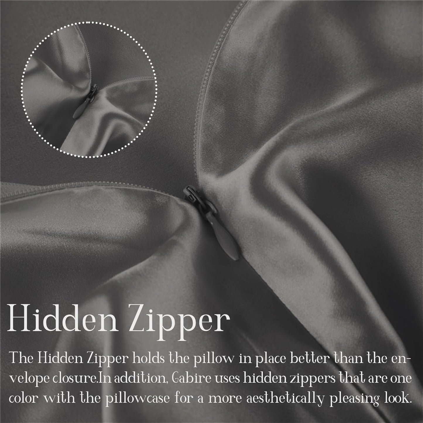 Mulberry Silk Pillowcases Set of 2, Both Sides Real Silk Pillow Covers for Hair and Skin Prevent Acne Pillowcase Organic Silk Pillowcase 2 Pack with Hidden Zipper, Grey, King (20"×36")