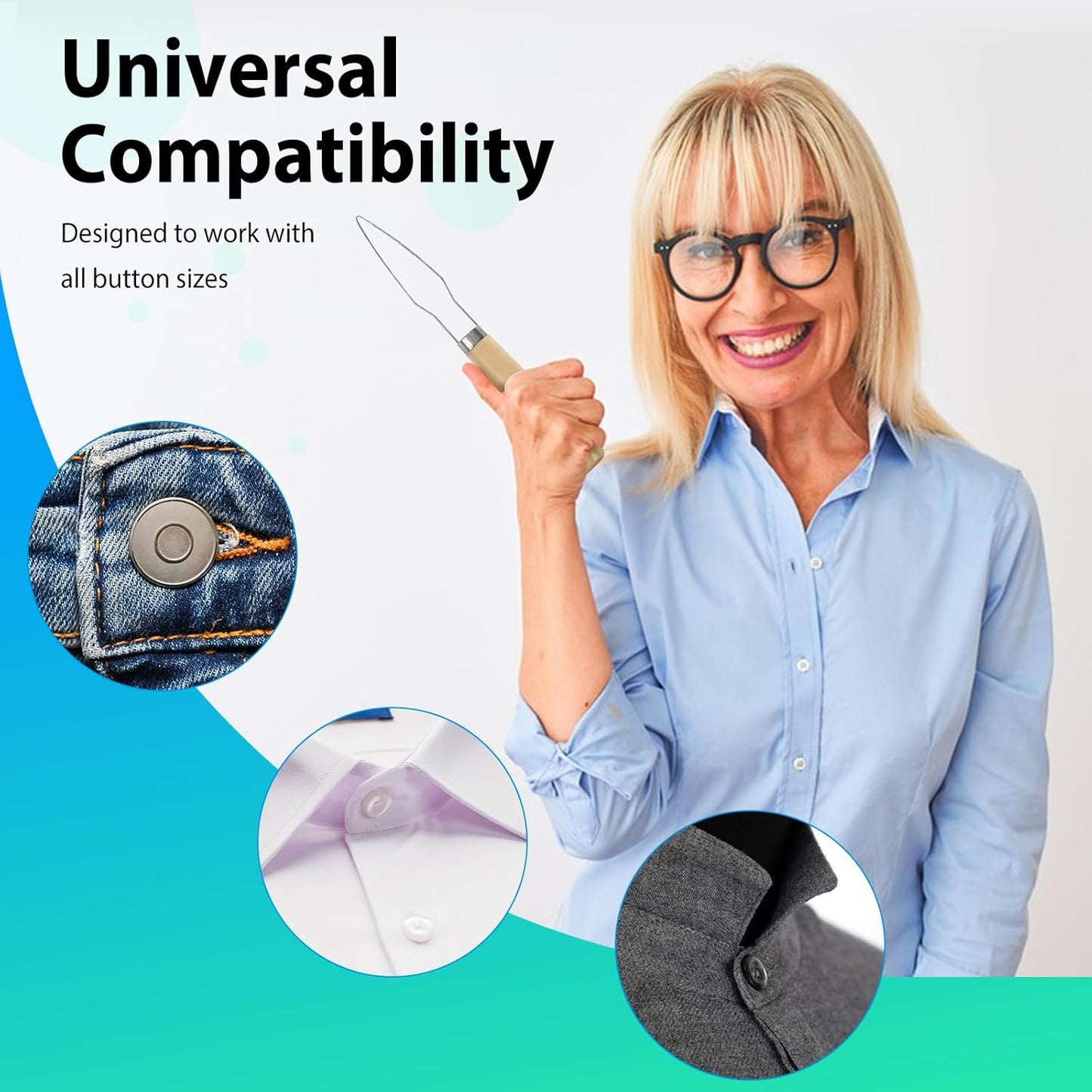 4pcs Button Hook Assist Device with Easy-Grip Wooden Handle for Shirts, Coats, Dresses - Ideal Button Aids for Arthritis & Limited Dexterity