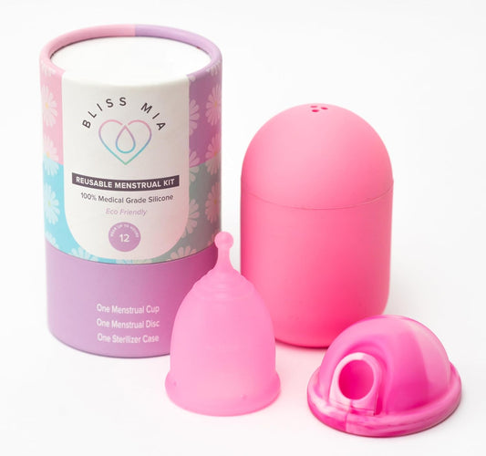 Reusable Menstrual Cup & Disc Starter Kit with Microwave Steamer Case | Medical-Grade Silicone Tampon and Pad Alternative | Small for Light to Normal Flow, for Teens and Adults