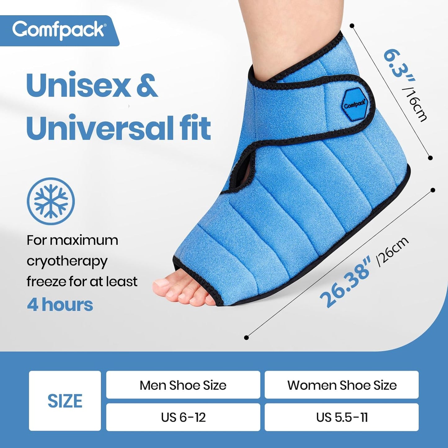 Foot Ice Pack Wrap for Plantar Fasciitis Relief with 2 Hours Long Lasting Cold, Reusable Ice Boot for Injuries, Heel Pain, Swelling, Achilles Tendonitis, Surgery ﻿