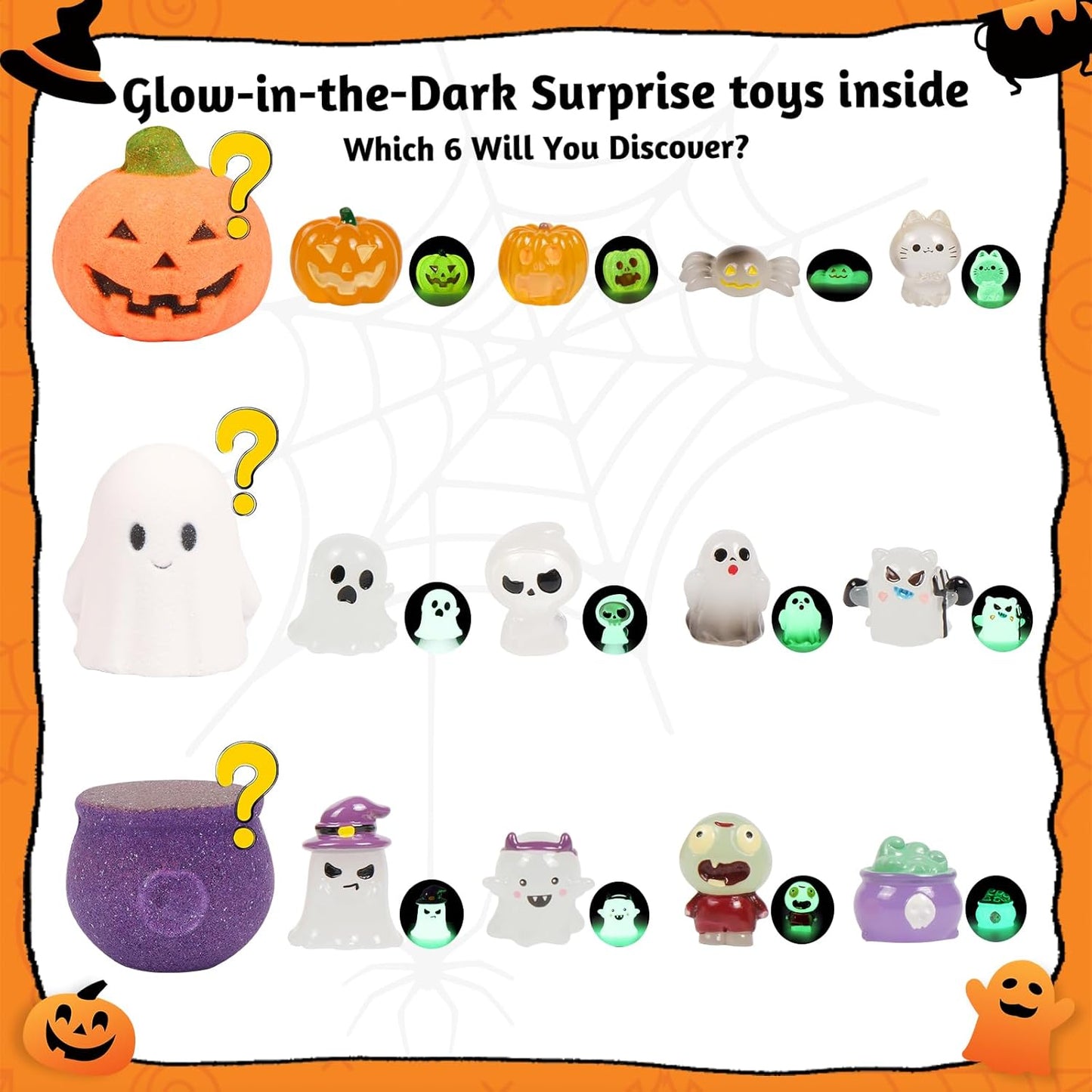 Bath Bombs for Kids, Halloween Organic Natural Bath Bomb with Toys Inside, Boys Girls Bath Bomb with Surprise Inside, Bubble Bath Fizz for Kids, 6 Pack