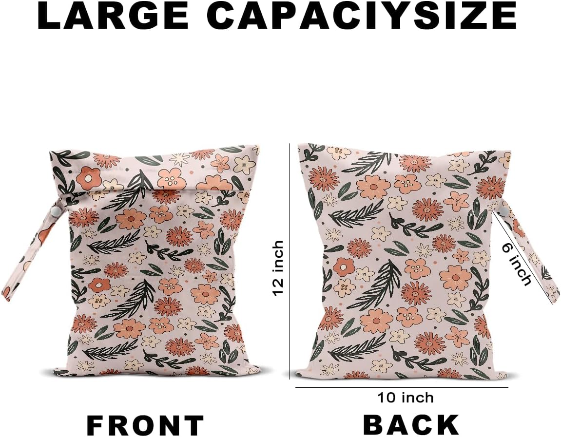 2Pcs Floral Print Wet Bags, Wet Dry Bag Reusable for Swimsuit, Travel, Diapers, Pool, Beach, Dirty Yoga Gym Clothes, Toiletries, Makeup Bag, Zipper Pouch Waterproof Birthday Christmas Gifts