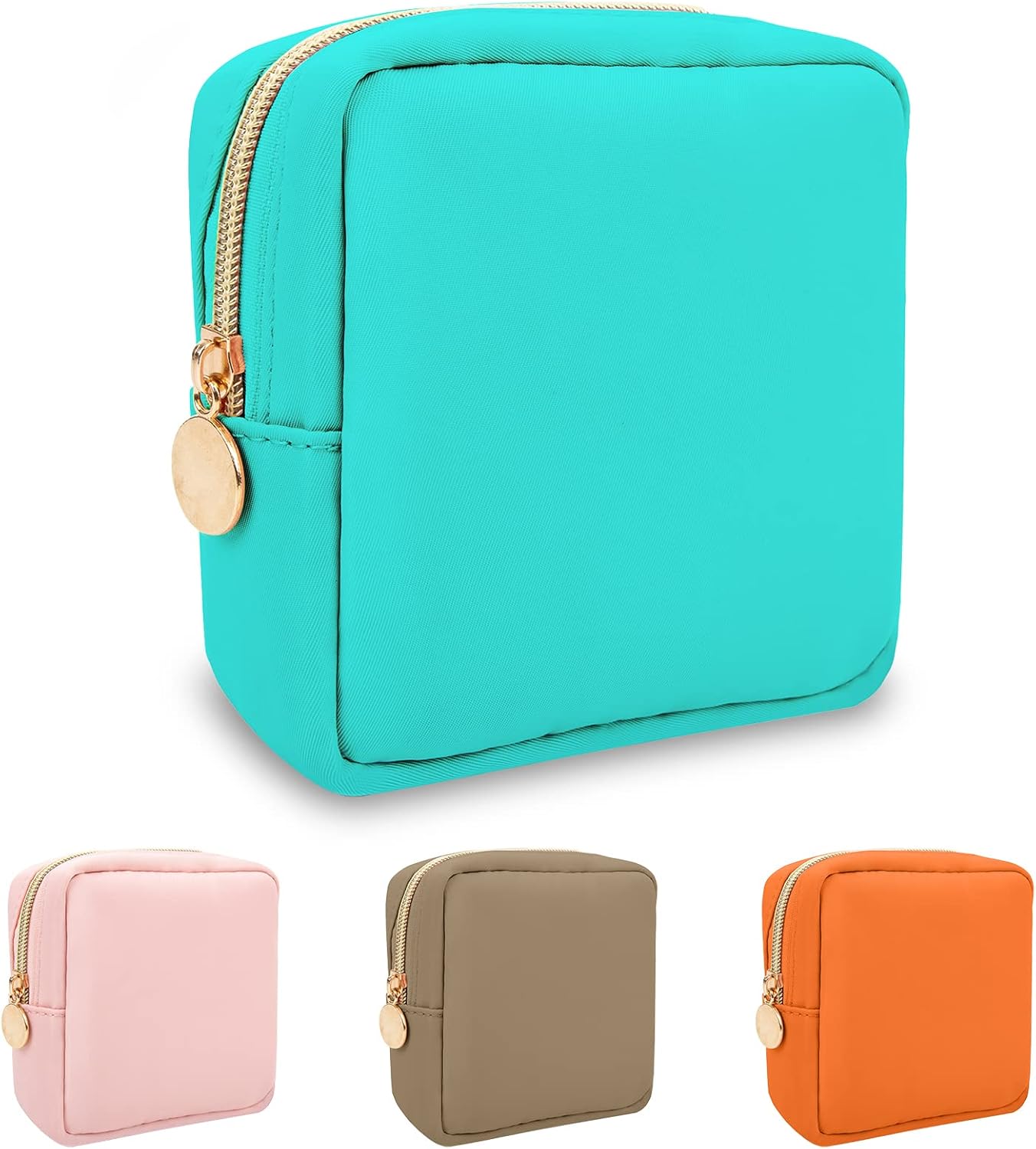 Nylon Mini Makeup Bag for Purse, Preppy Small Cute Makeup Bag Cosmetic Zipper Pouch Purse, Waterproof Travel Coin Pouch Sanitary Napkin Storage Bag Clutch Make Up Organizer for Women Men Girls(Mint)