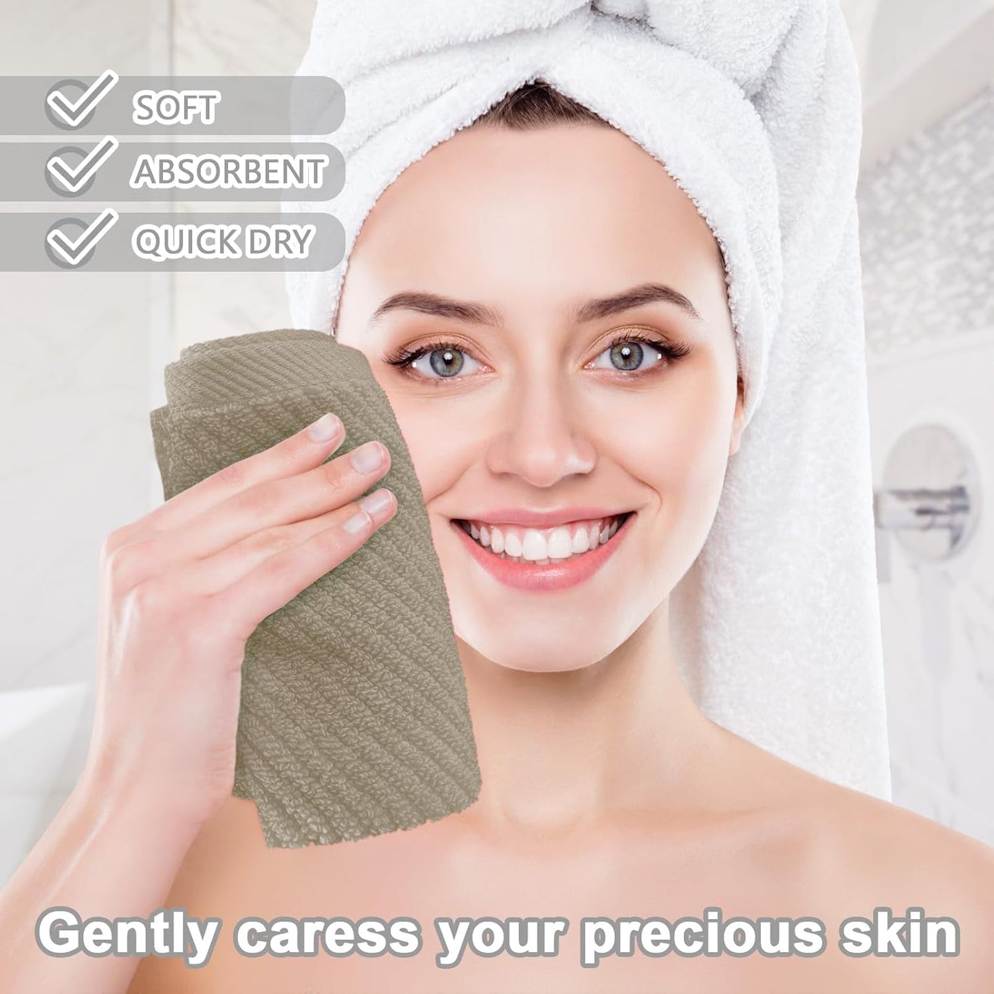 VOOVA & MOVAS Beige Face Cloths, (6PC, 13"x13") - 100% Cotton | Lightweight | Thick | Quick Dry | Soft | Absorbent, Wash Cloths for Showering & Bathroom, Bathroom Essentials, Dark Tan