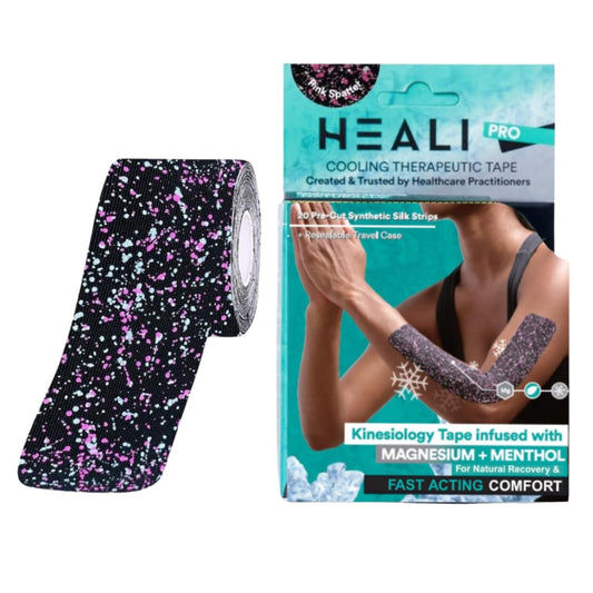 Heali Kinesiology Tape with Magnesium and Menthol, 20 Pcs Precut Strips, K Tape Roll, Knees, Physical Therapy Sports Tape for Muscles and Joints, Water Resistant, Pink Splatter
