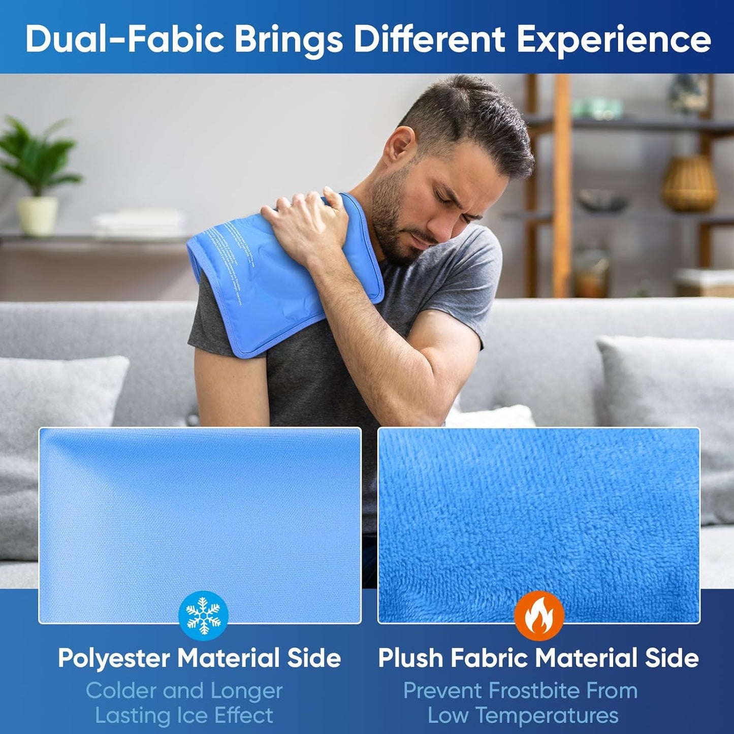 APEXUP Gel Ice Packs for Injuries Reusable, Flexible Double Sided Cold Packs for Injuries, Ice Pack for Knee, Shoulder, Back, Hip, Leg, Arm (Blue, L, 2PK)