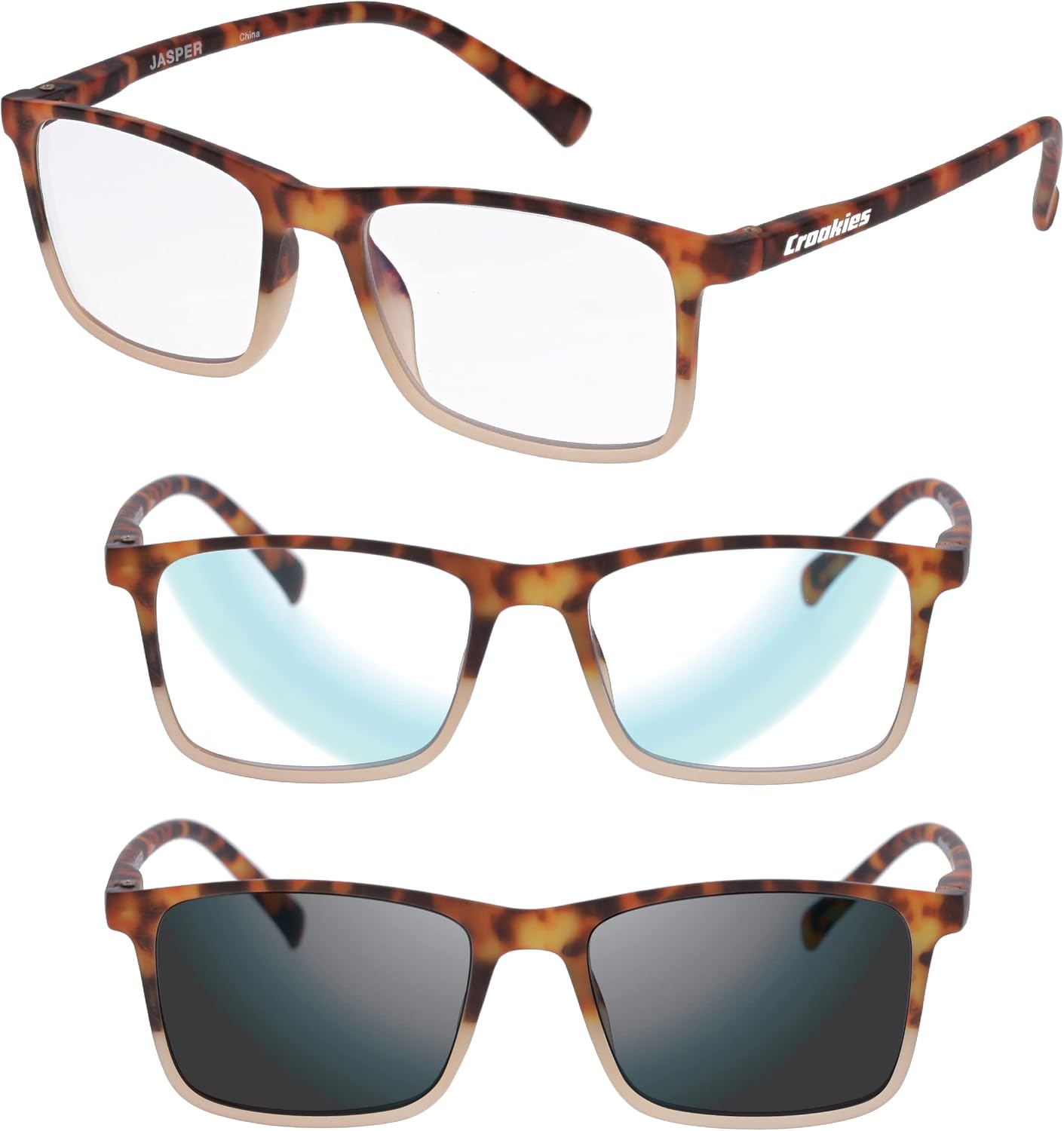 Croakies Jasper Photochromic Progressive Eyewear | UV400 Sunglass for Outdoor | Bluelight Eyeglass for HEV Devices | Bundle