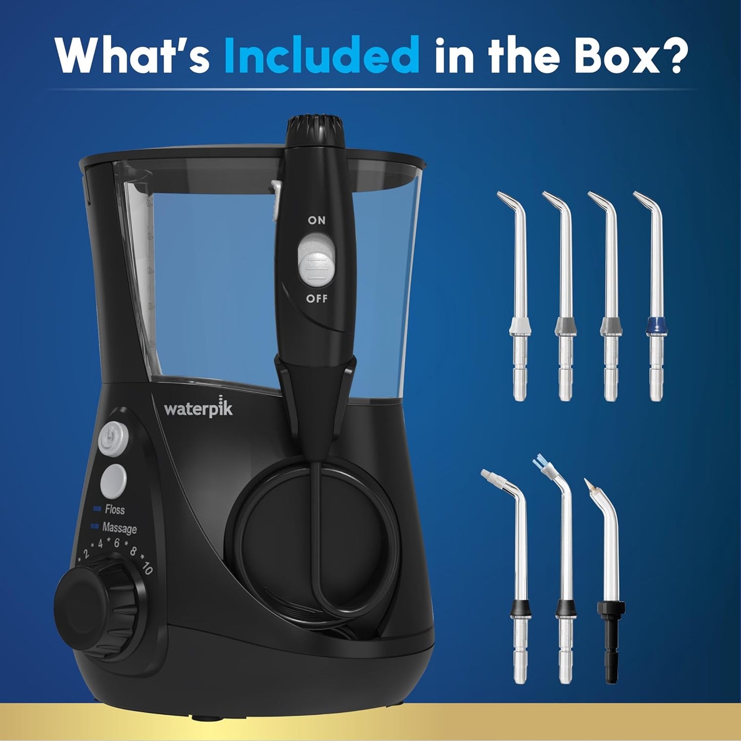 Waterpik Aquarius Water Flosser For Teeth Cleaning, Gums, Braces, Dental Care, Electric Power With 10 Settings, 7 Tips For Multiple Users And Needs, ADA Accepted, Black WP-662, Packaging May Vary