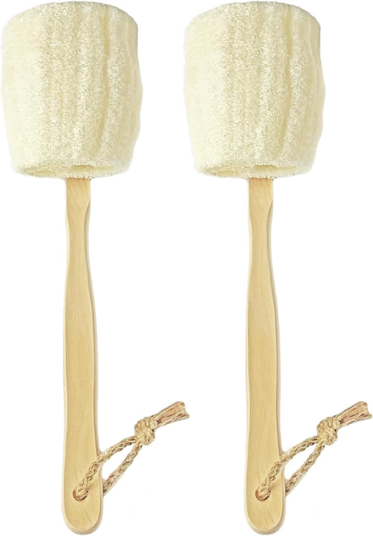 2-Pack Natural Loofah Exfoliating Bath Brush - Body luffa loofa Sponge On a Stick - Sponge Scrubber with Long Wooden Handle Back Brush for Men & Women - Bath Spa Shower