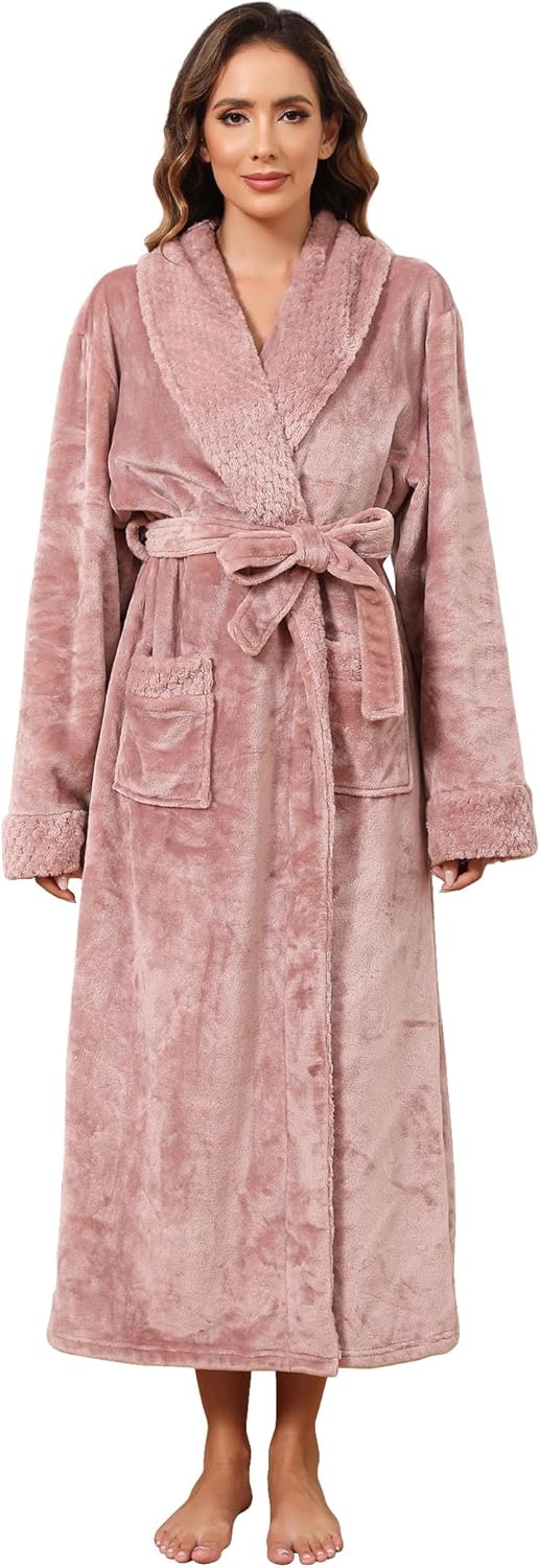 Hellomamma Long Bath Robe for Womens Plush Soft Fleece Bathrobes Nightgown Ladies Pajamas Sleepwear Housecoat