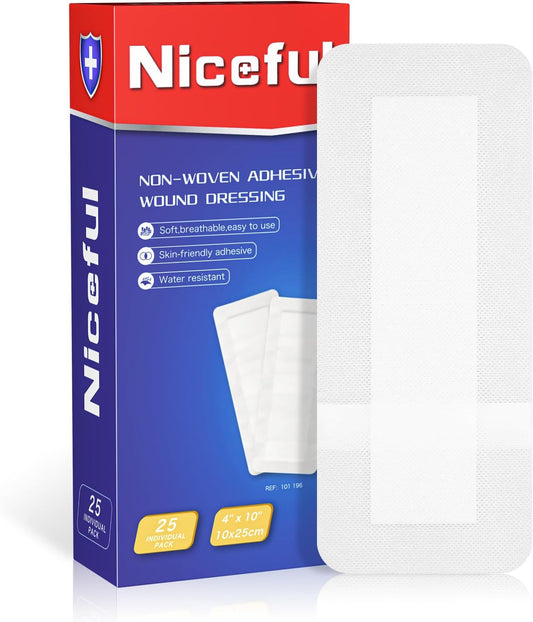 25Pcs Island Dressing Bordered Gauze 4"x10", Water-Resistant Large Adhesive Bandages, Absorbent Wound Dressing Pads Bandages Large Wound Care
