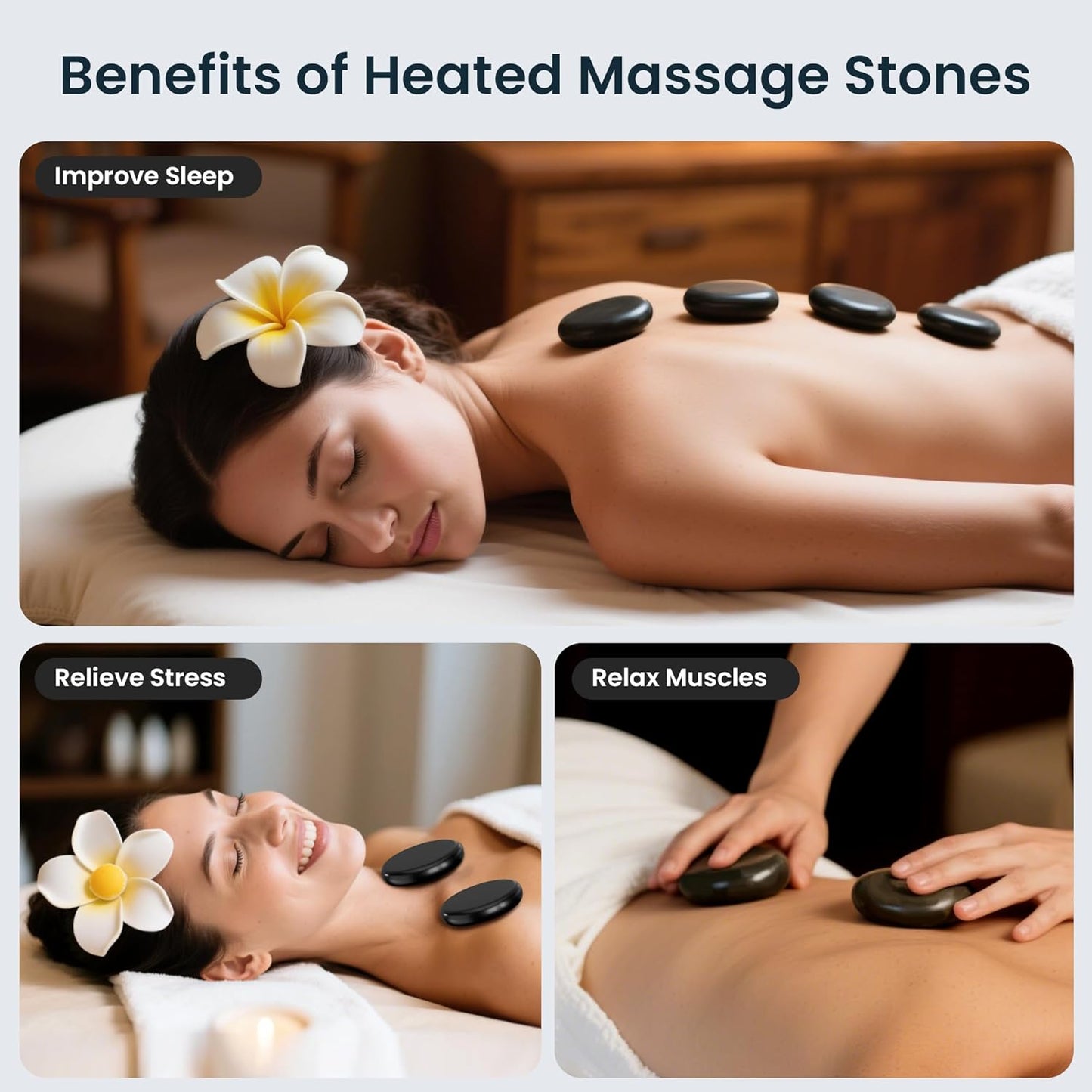 Shell Hot Stones Massage Set, 18-Piece Basalt Hot Stones with Heater Kit, Featuring an Elegant Seashell Design for Spa Use. Perfect for Relaxation, Healing, and Pain Relief. （Blue）