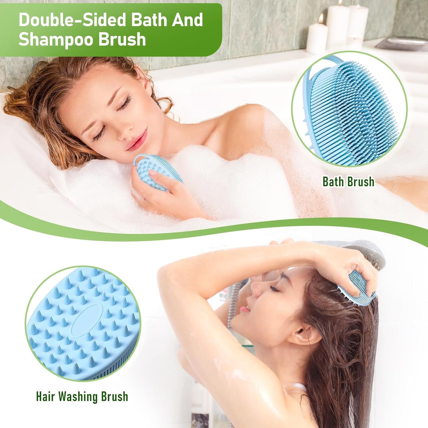 Fanwer 27.5” Back Bath Brush Long Handle for Shower and Silicone Body Scrubber, Shower Back Scrubber with Curved Handle for Elderly, Disabled, Limited Mobility, Post-Surgery, Frozen Shoulder