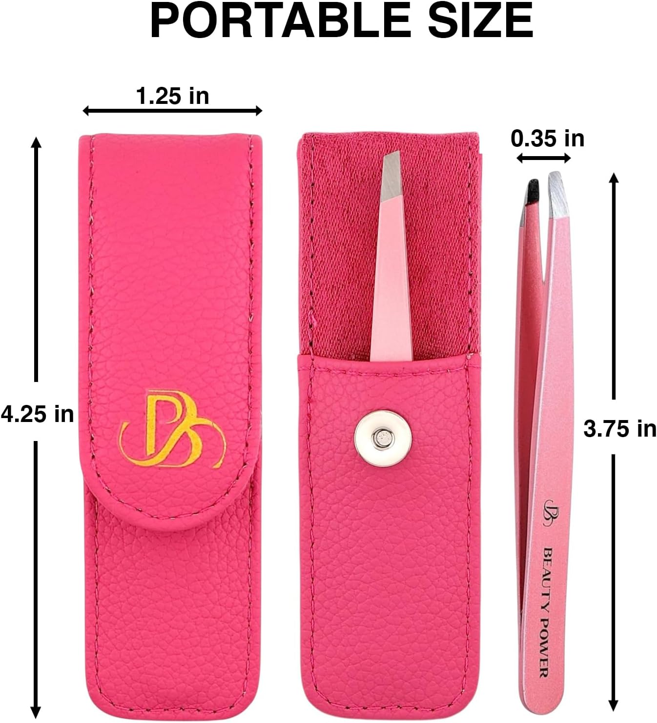 Professional Tweezers in Case - Slant, Durable Lightweight German Stainless Steel, Ultra Precision Tweezers for Eyebrows, Facial Hair, Chin, and Ingrown Hair Removal - Gift (Pink)