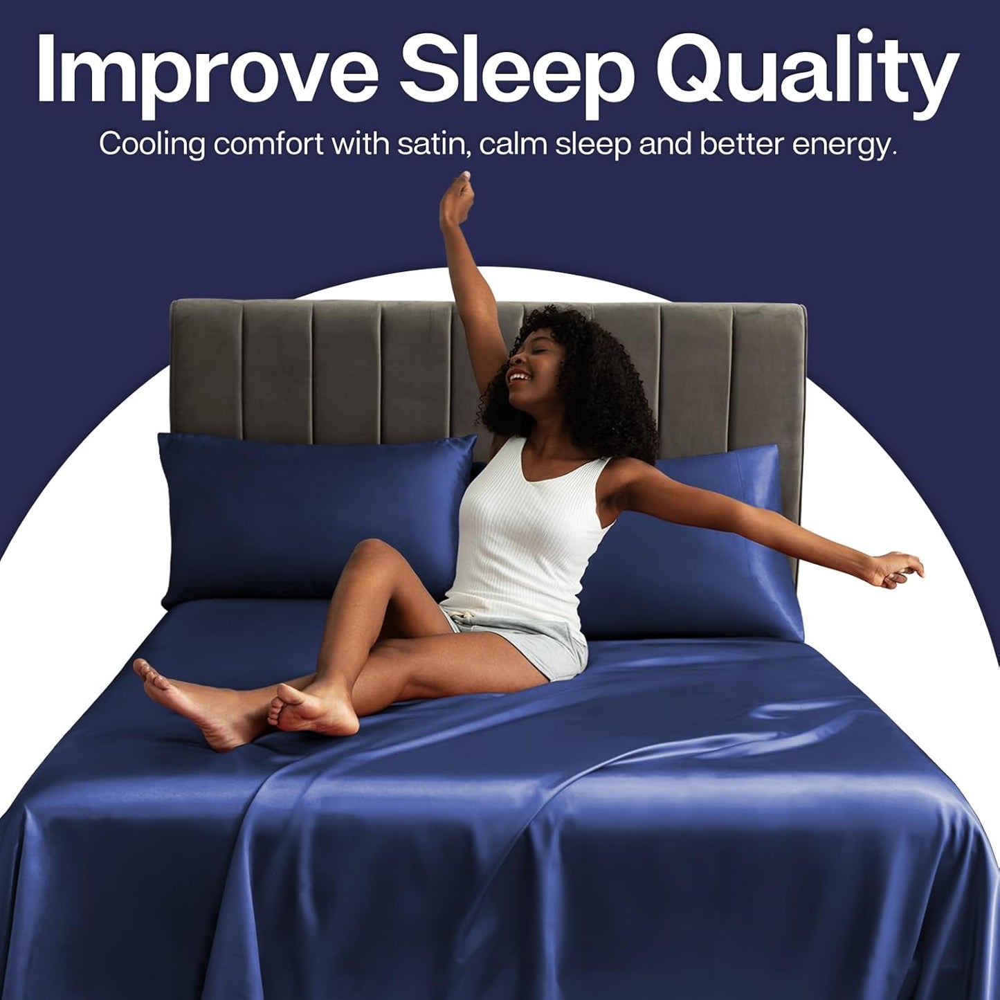 MR&HM Satin Pillowcase for Hair and Skin, Silk Satin Pillowcase 2 Pack, Standard Size Pillow Cases Set of 2, Silky Pillow Cover with Envelope Closure (20x26, Navy Blue)