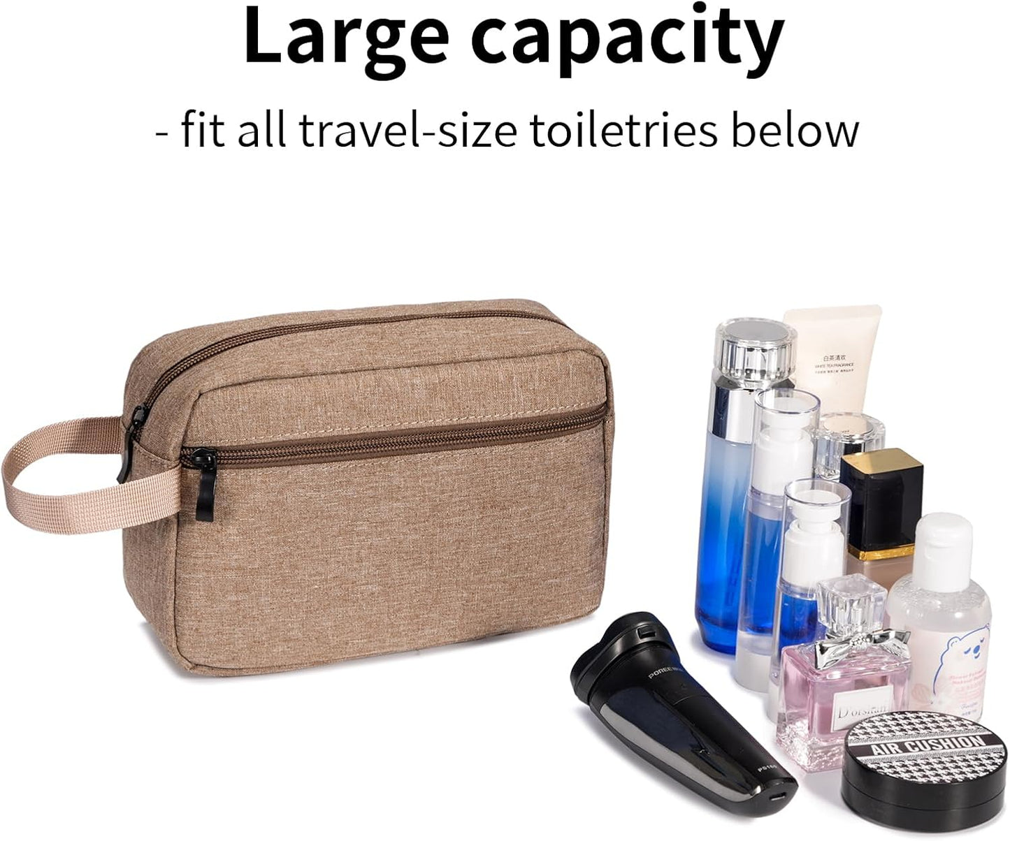 Travel Toiletry Bag, Hanging Water-Resistant Organizer for Men & Women, Ideal for Makeup, Shaving Kit, Gym Essentials & Travel Accessories (Camel)