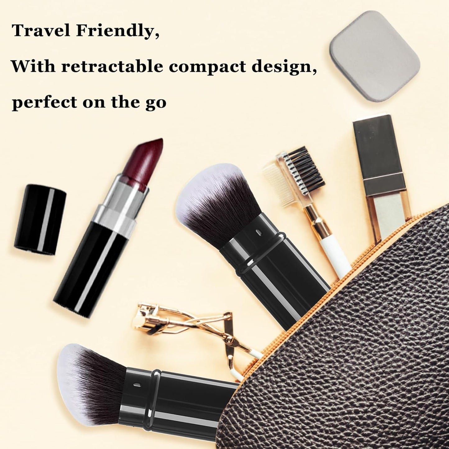 Retractable Makeup Brush, 2 Pack Kabuki Travel Powder Foundation Makeup Brush Face Blush Brushes for Blending Liquid, Blush, Bronzer, Buffing, Sunscreen,Flawless Cosmetics