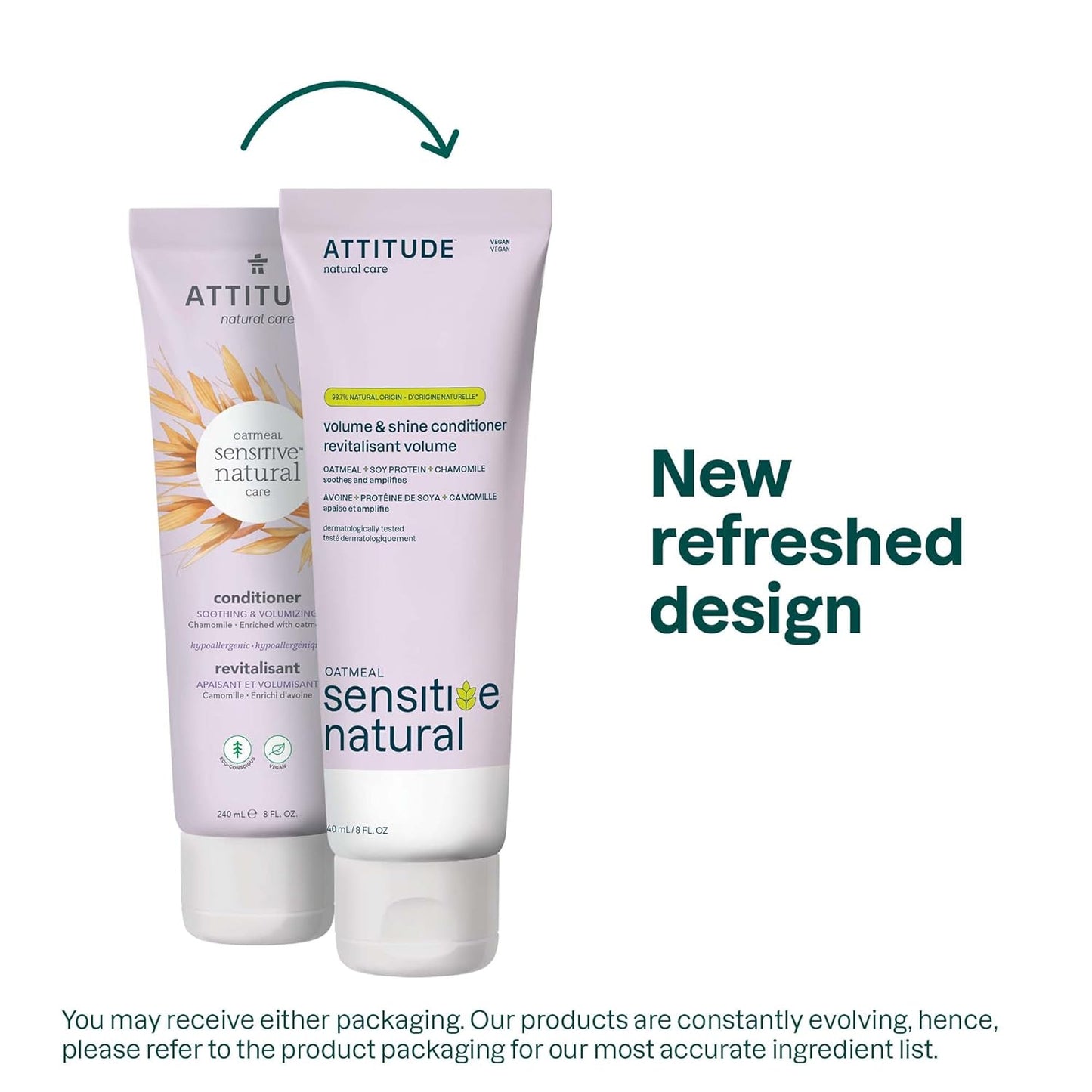 ATTITUDE Hair Conditioner for Sensitive Dry Scalp, For Thin Hair, Soothing Oat, Naturally Derived Ingredients, Dermatologically Tested, Vegan Detangler, Volume and Shine, 8 Fl Oz (Pack of 6)