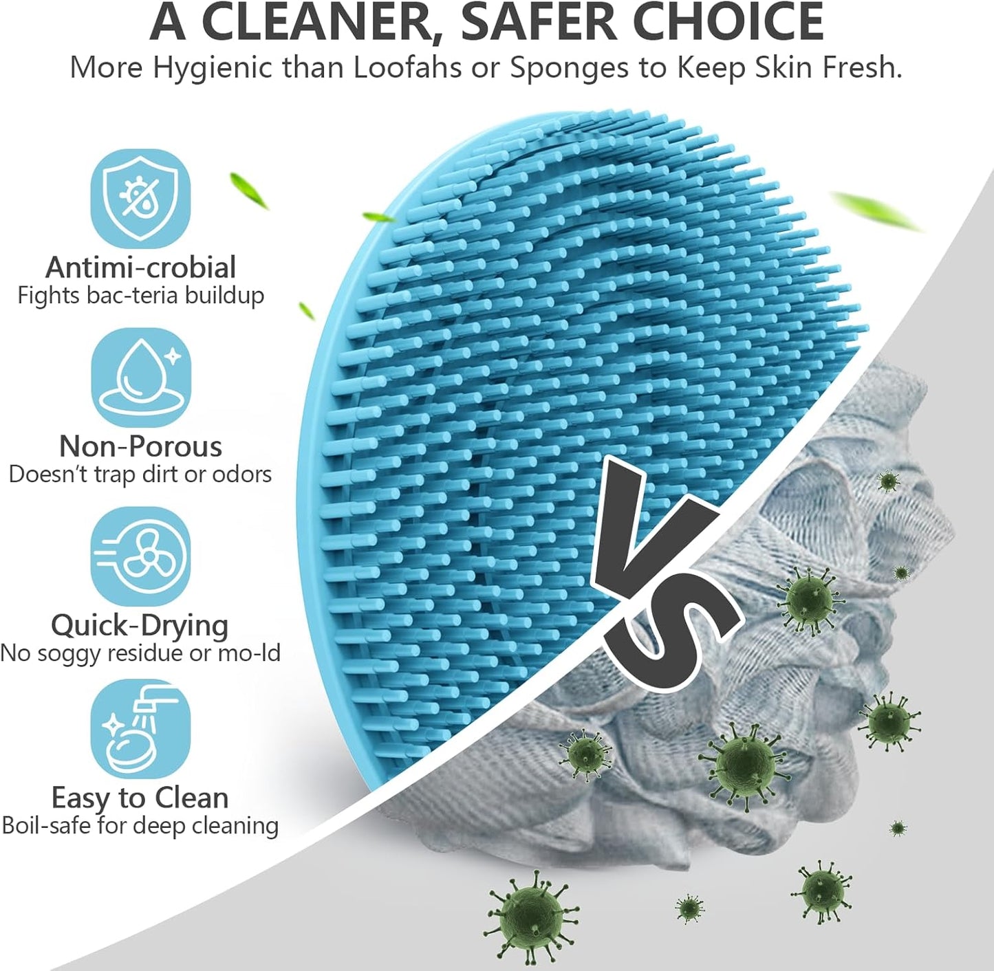 Silicone Body and Face Scrubber Set 5 Pack, BEAUTAIL Shower Bath Scrubber, Gentle Exfoliating Brush for Women Men Sensitive Skin, More Hygienic Than Traditional Loofah, Long Lasting, Pink+Blue+Gray