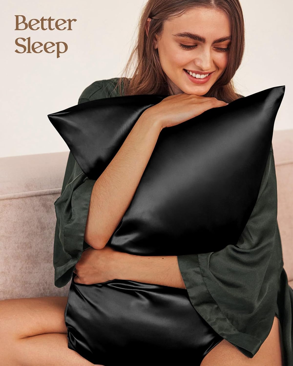 Silk Pillowcase 2 Pack - Pillow Cases Queen Set of 2 Size 20" x 30" for Hair and Skin Smooth Soft Breathable with Hidden Zipper Cooling Pillow Covers for Sleeping Women, Black