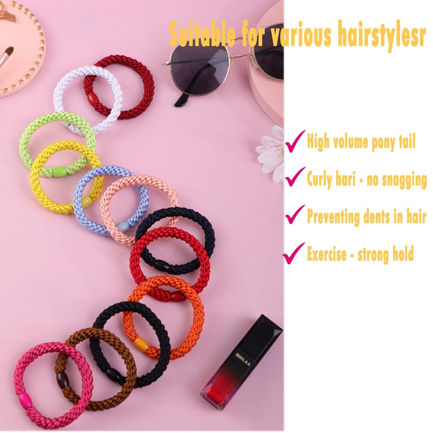 AXEN 8PCS Elastic Hair Tie for Women Girls, Cotton Bands Soft Woven Ponytail Holders for Thick Hair and Curly Hair, Neutral Colors