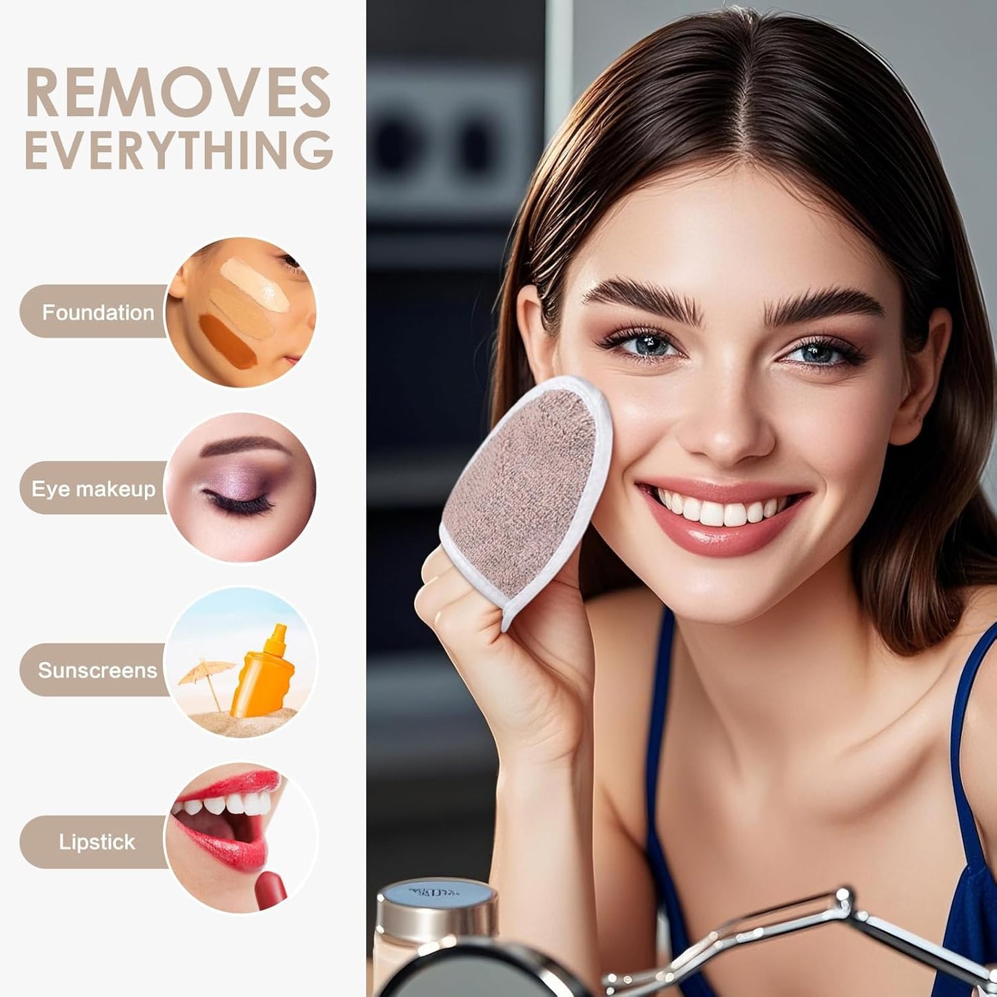 SINLAND Reusable Makeup Remover Pads For Face,Eye,Lips Microfiber Gentle Facial Cleansing Cloths for All Skin Types Friendly for Makeup Remover With Laundry Bag 5.1inchx3.93inch Pack of 12