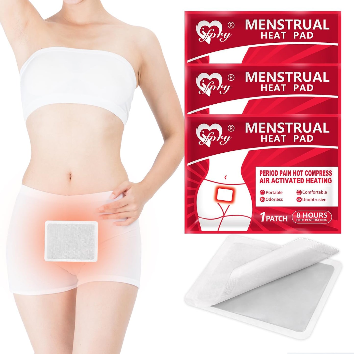 Heat Patches for Menstrual Cramp Relief, Adhesive Heating Patches for Period Cramps, Portable Instant Hot Packs, Travel Size Heat Pads on Cruise- 3 Packs