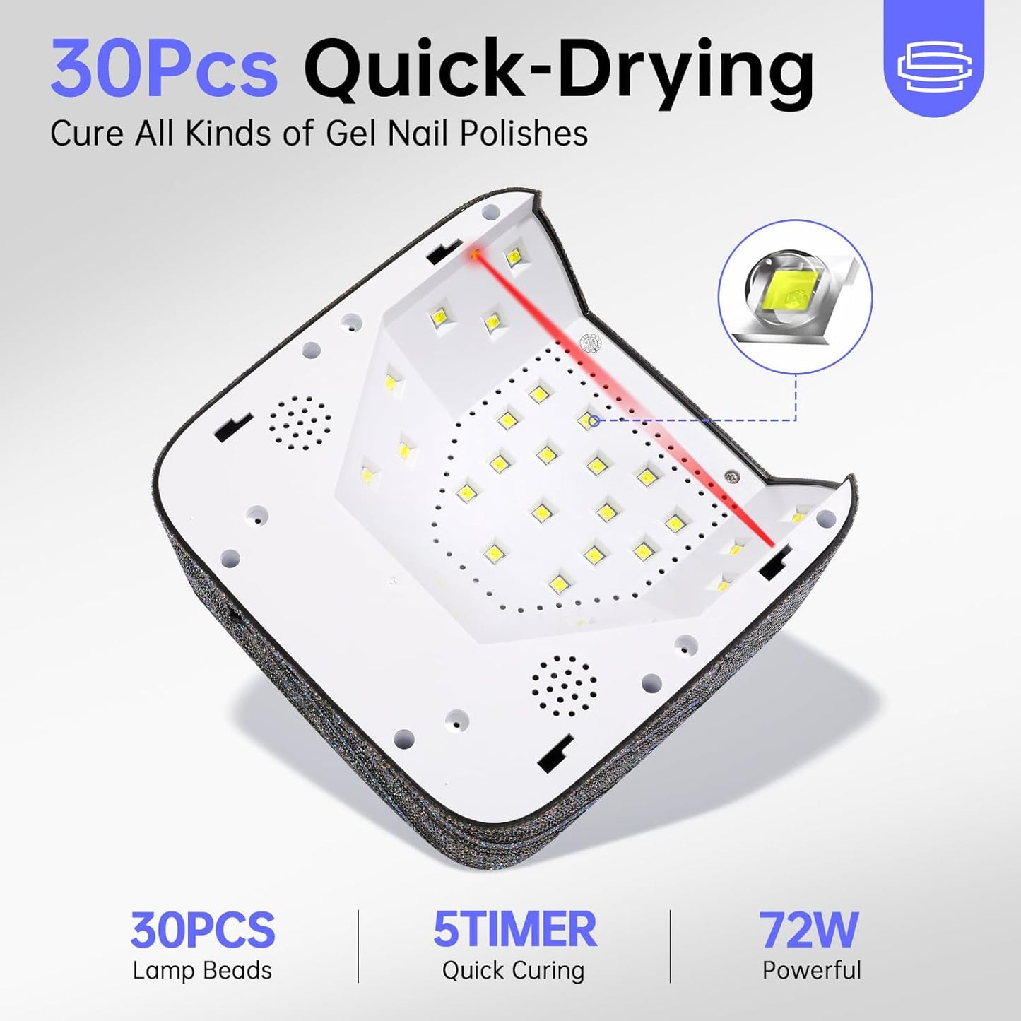 UV LED Nail Lamp 72W Rechargeable Sparkly Nail Dryer Gel Polish Light with 5 Timer Setting Professional Quick Dry Curing Lamp with Display Auto Sensor for Salon & Home