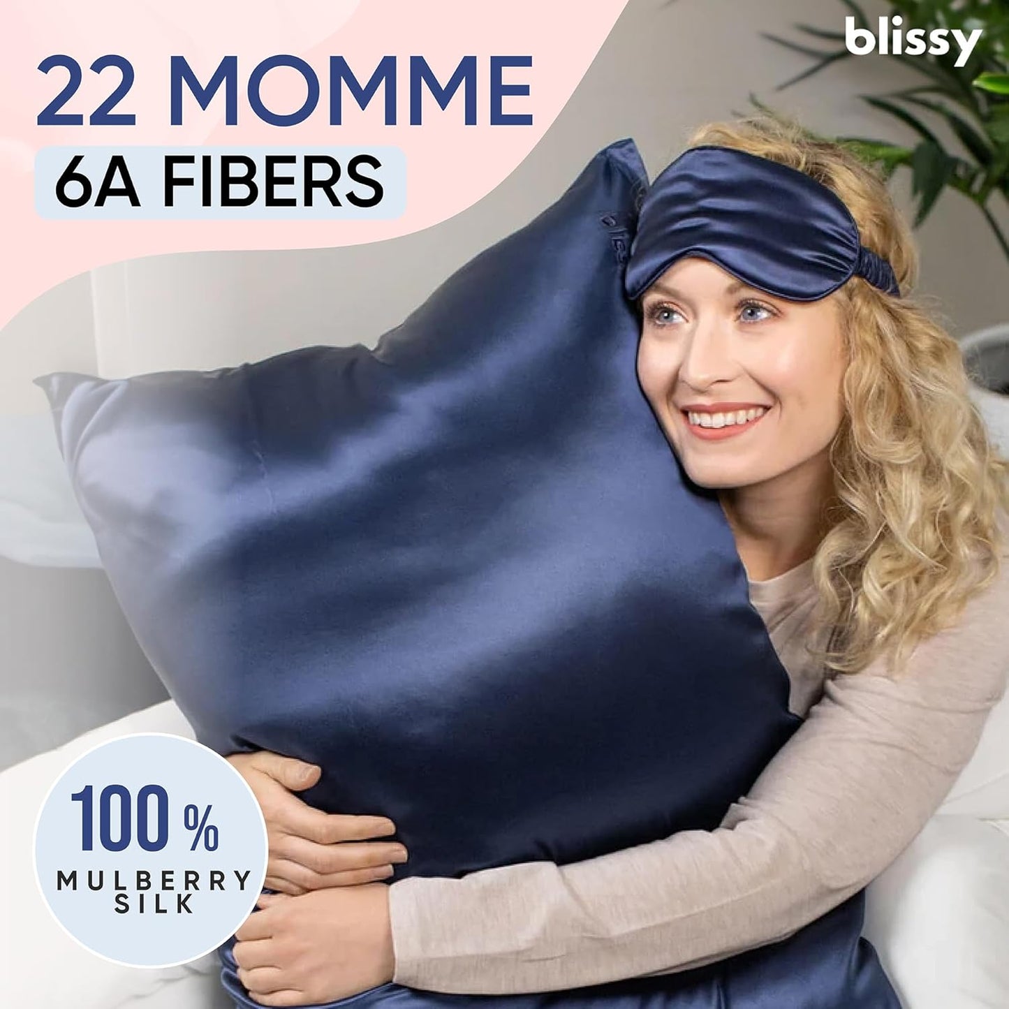 Blissy Silk Pillowcase - 100% Pure Mulberry Silk - 22 Momme 6A High-Grade Fibers - Silk Pillow Cover for Hair & Skin - Regular, Queen & King (Blue, King)