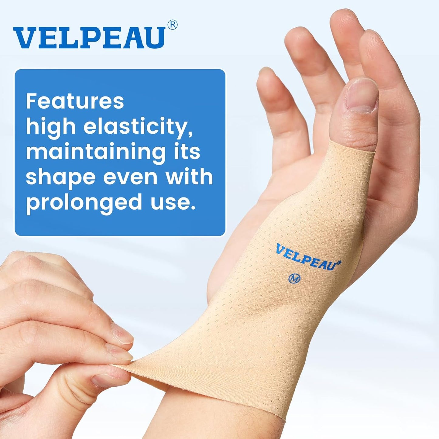VELPEAU Thumb and Wrist Compression Sleeve for Tendonitis (Pack of 2), Seamless Technology, Gloves Wraps for Arthritis Pain Relief for Women & Men, Splint Liner, Fits Both Hands (Khaki, Long Version, M)