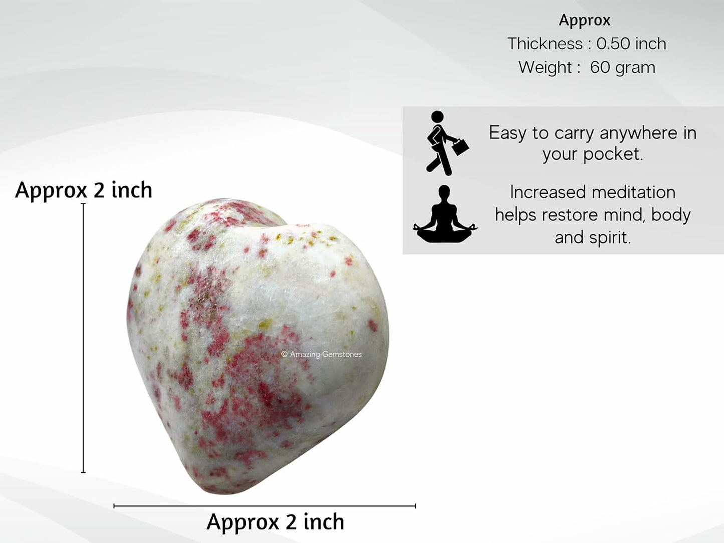 Amazing Gemstone Cinnabarite Crystal Heart Palm Stone - Pocket Massage Worry Stone for Natural Body Chakra Balancing, Reiki Healing and Crystal Grid