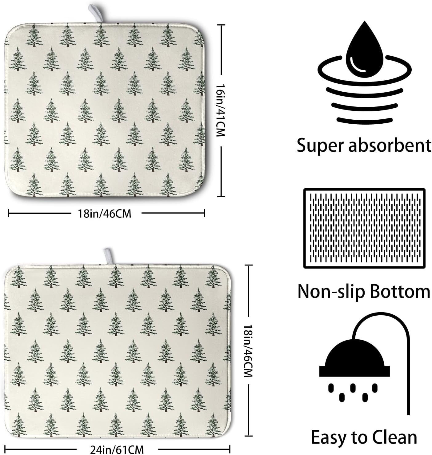 Christmas Tree Dish Drying Mat Winter Xmas Holiday Drying Mats Microfiber Absorbent Dishes Drying Pad Reusable Washable Kitchen Countertop Protector Dish Drainer Rack Mat 16x18 Inch