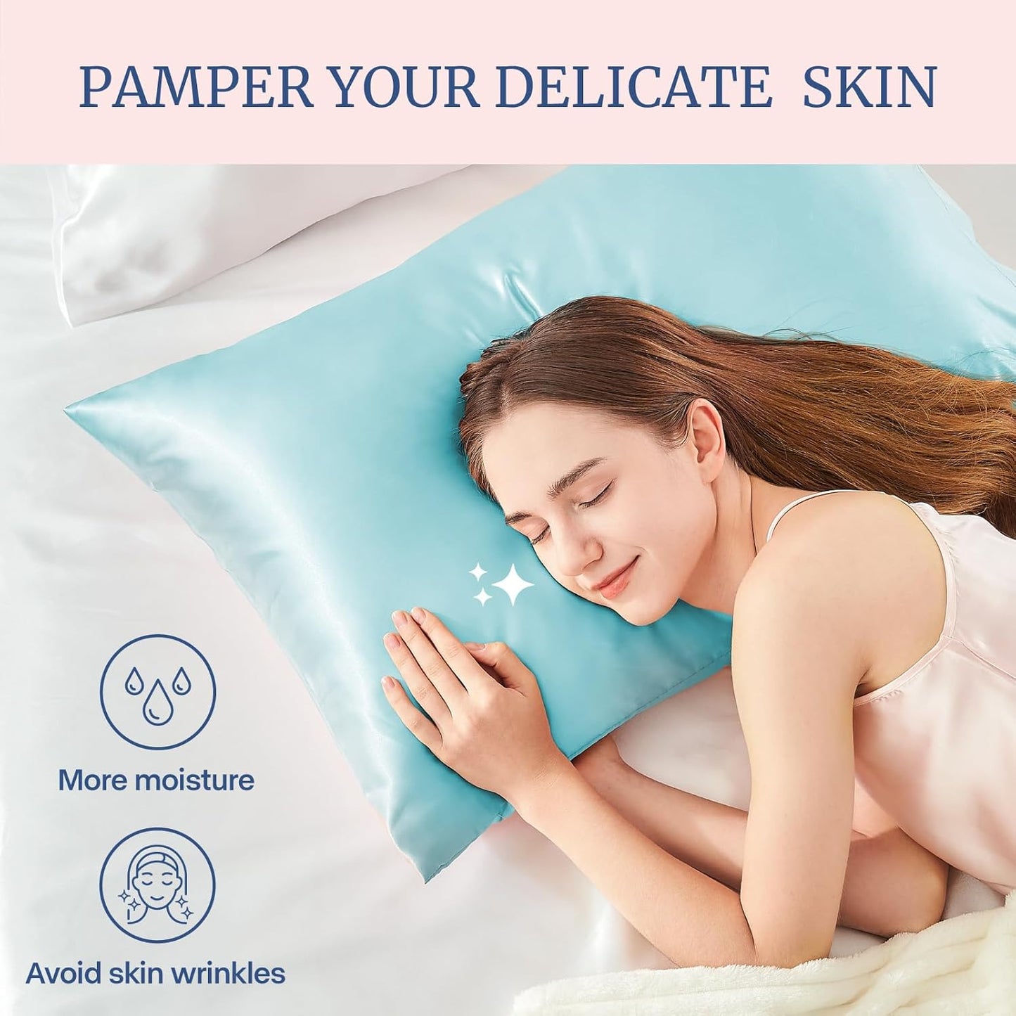 BEDELITE Satin Pillowcase for Hair and Skin, Super Soft Similar to Silk Pillow Cases 4 Pack with Envelope Closure, Cooling Pillowcases for Women Men (20"x30" Queen Size, Blue)