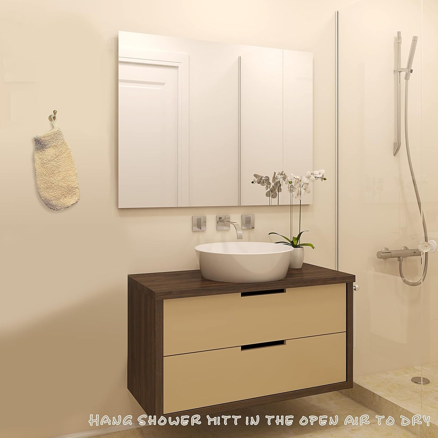 Natural Ramie Dual Sided Exfoliating Glove Hand Mitt Mitten Shaped Back and Body Shower Bath Scrubber White, Remove Dead Skin Machine Washable, Pack of 2