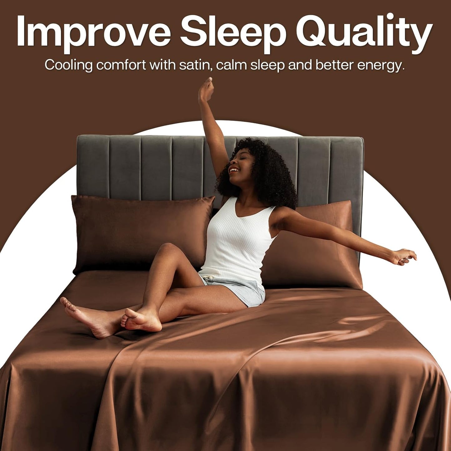 MR&HM Satin Pillowcase for Hair and Skin, Silk Satin Pillowcase 2 Pack, Queen Size Pillow Cases Set of 2, Silky Pillow Cover with Envelope Closure (20x30, Brown)