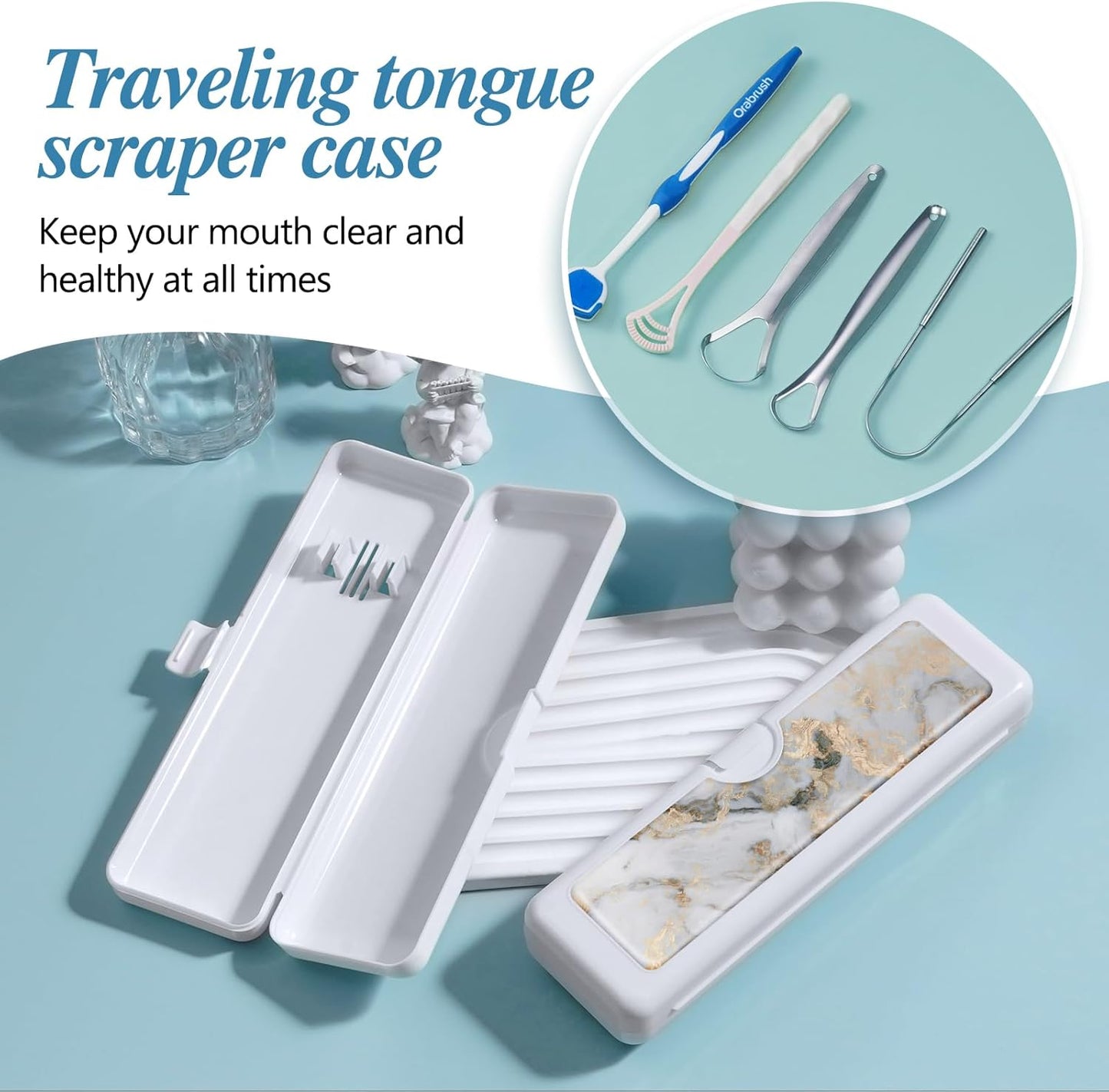 Toothbrush Travel Case - Colorful Pattern, Holder and Covers for Toothbrushes, Includes Tongue Scraper Case