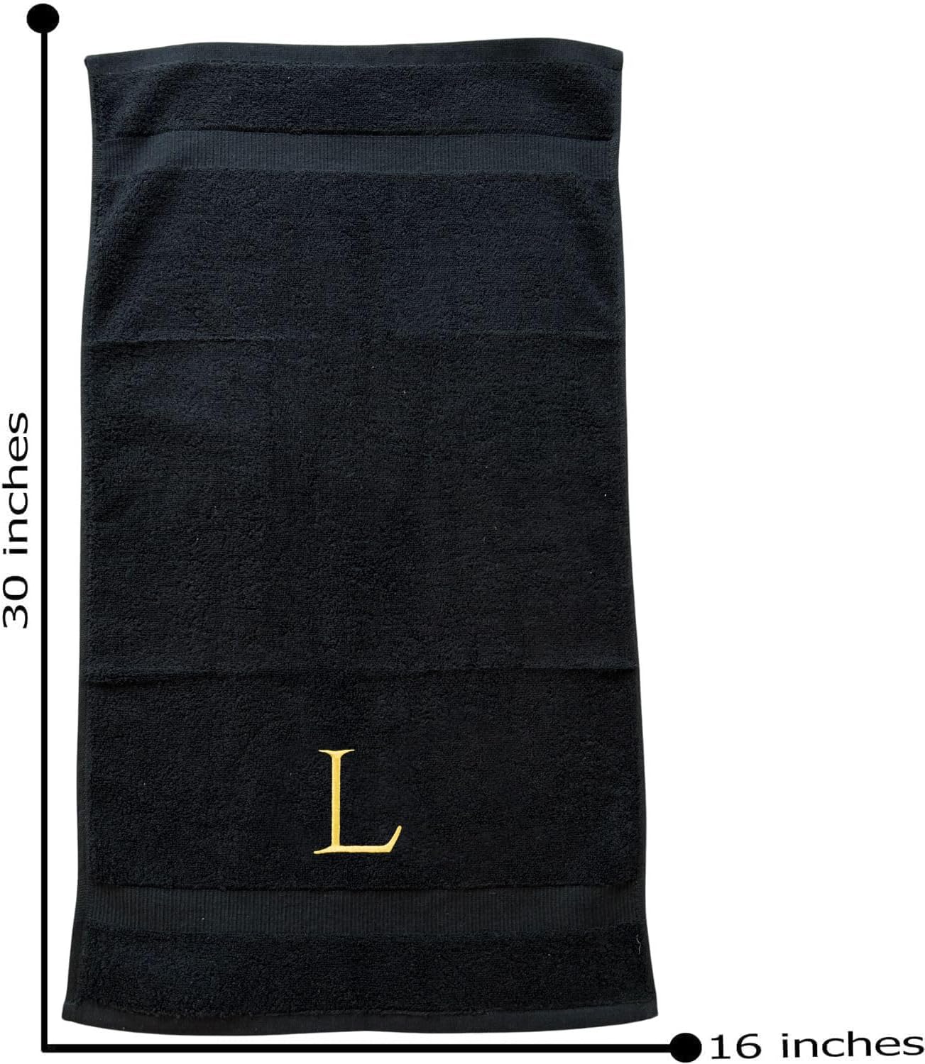 Black and Gold Bathroom Hand Towel - Monogrammed Luxury Hotel Quality Decorative Embroidered Towel for Powder Room, Spa - GOTS Organic Certified - Pack of 2, Letter L