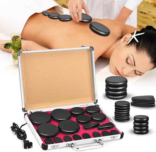 Hot Stones Massage Set 18 Pieces Basalt Hot Rocks Massage Rocks Kit Black Smooth Stones for Professional Home Spa Warming Relaxing Pain Relief(Temperature Constant)
